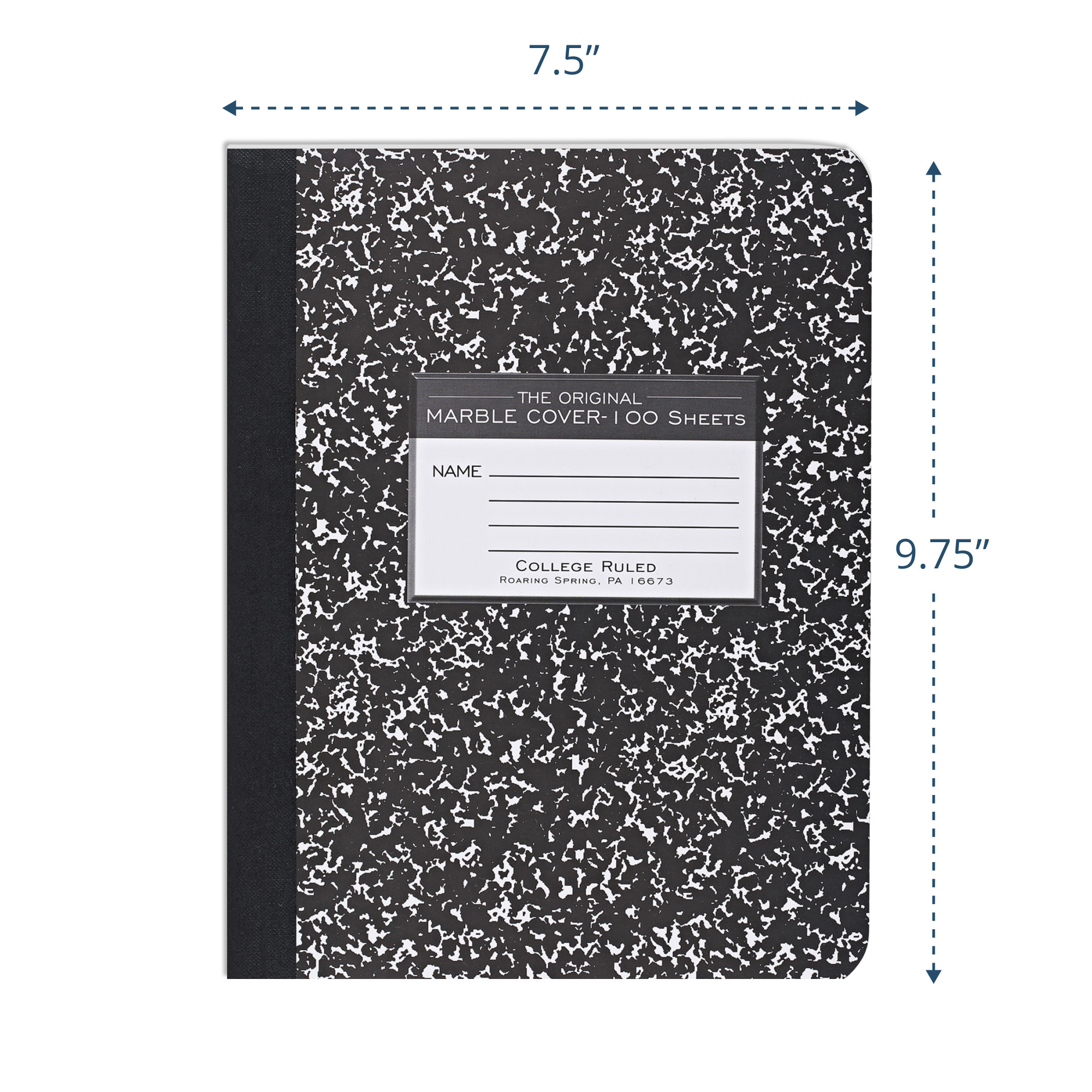 Hard Cover Composition Book, College Ruled, 100 Sheets/200 Pages, Black Marble Cover