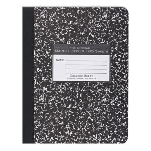 Hard Cover Composition Book, College Ruled, 100 Sheets/200 Pages, Black Marble Cover