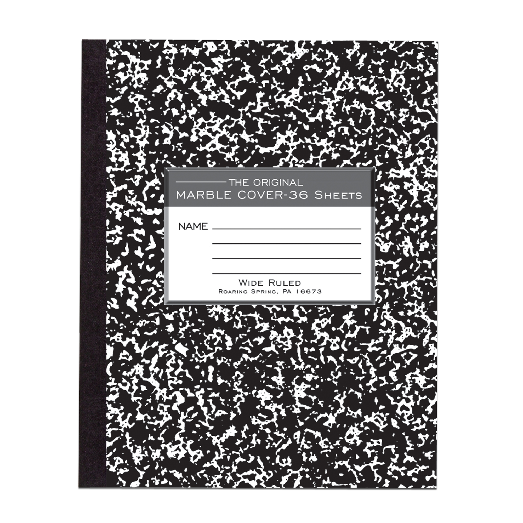 Flexible Cover Composition Book, Wide Ruled, 36 Sheets/72 Pages, Black Marble Cover