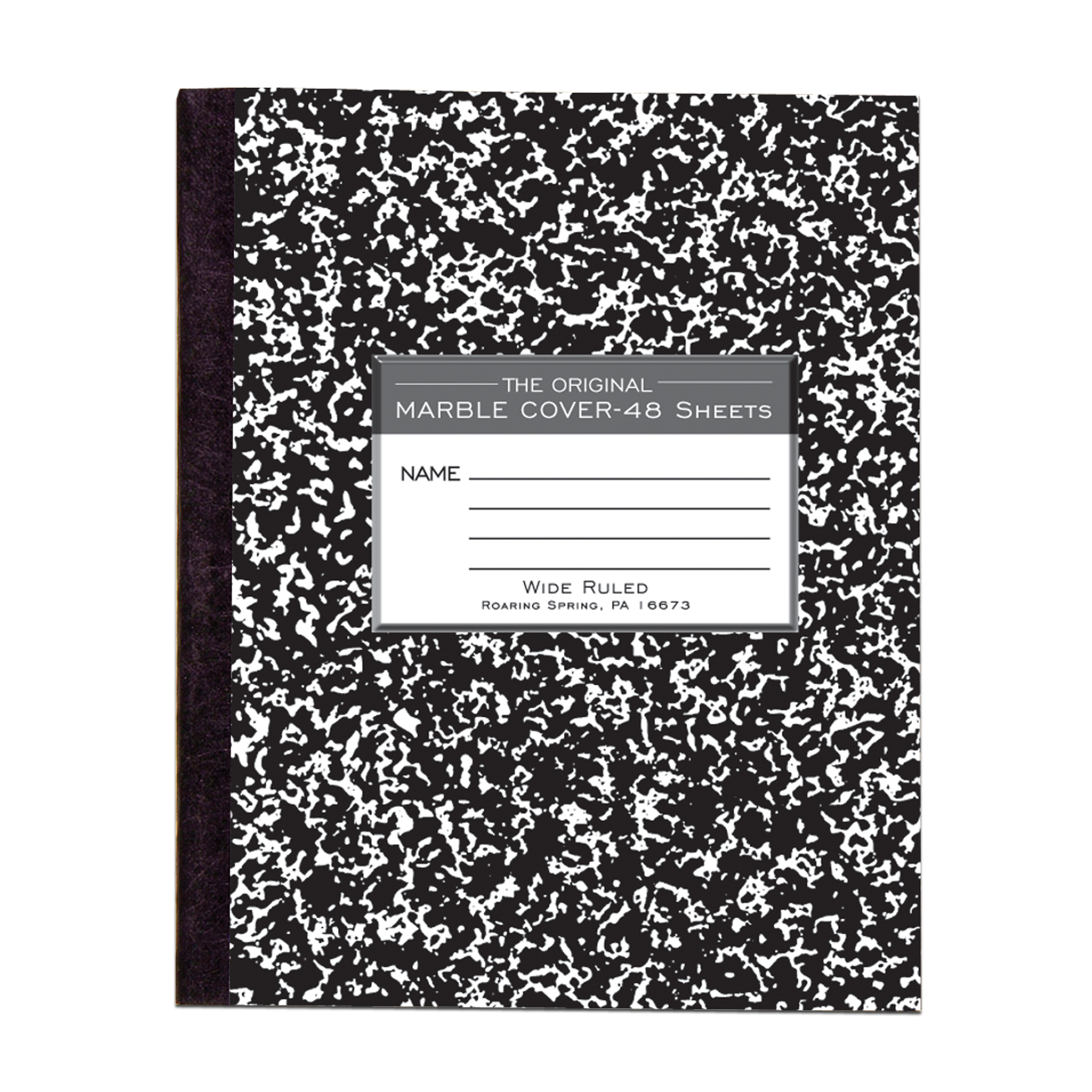 Flexible Cover Composition Book, Wide Ruled, 48 Sheets/96 Pages, Black Marble Cover