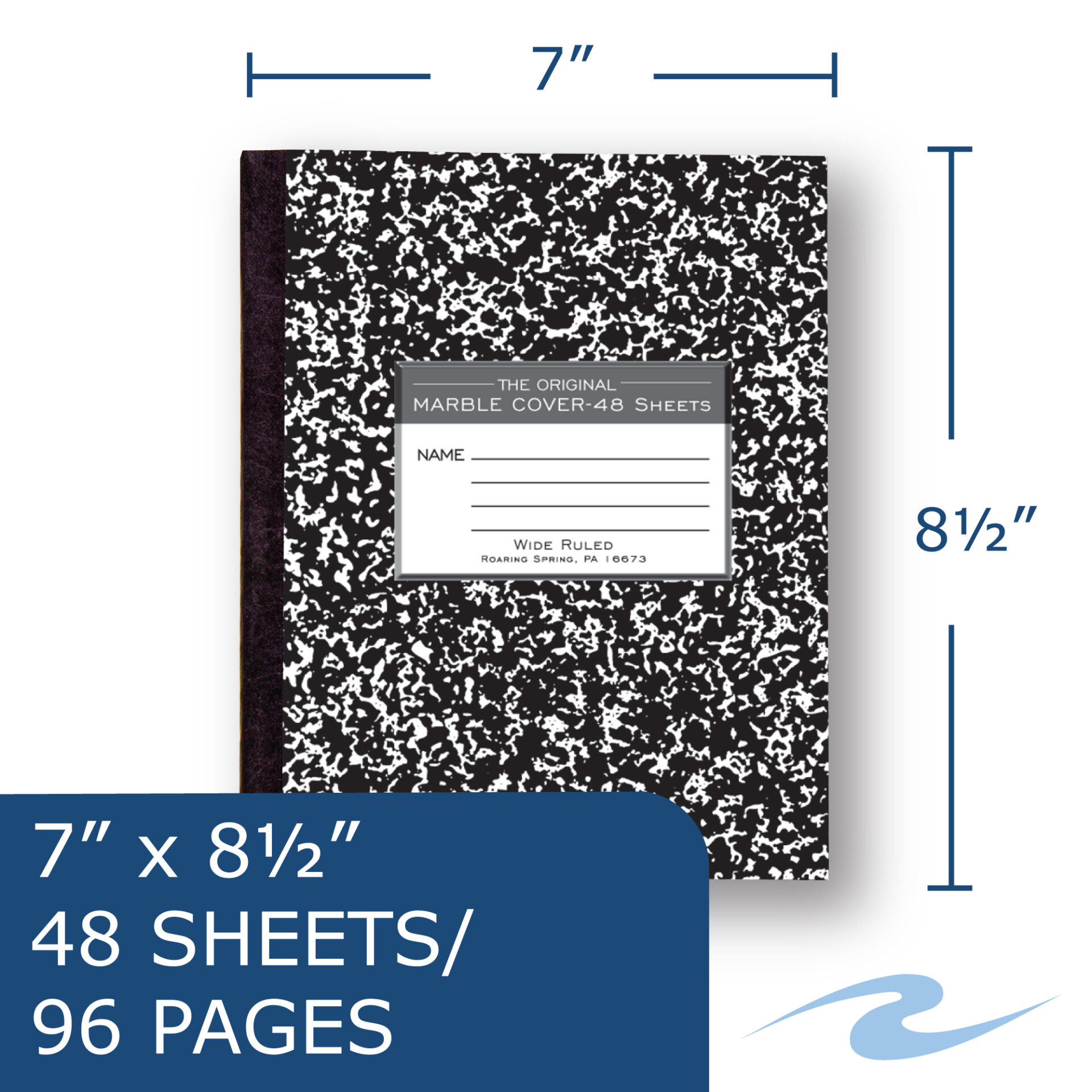 Flexible Cover Composition Book, Wide Ruled, 48 Sheets/96 Pages, Black Marble Cover
