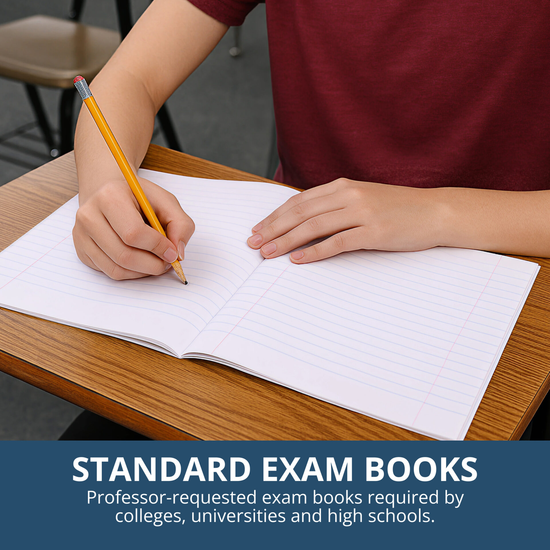 Recycled Exam Book, Wide Ruled with Margin, 8.5" x 7", 8 Sheets/16 Pages, Green Cover