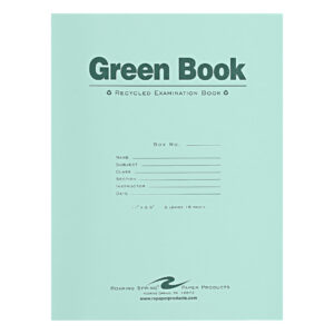 Recycled Exam Book, Wide Ruled with Margin, 11" x 8.5", 8 Sheets/16 Pages, Green Cover