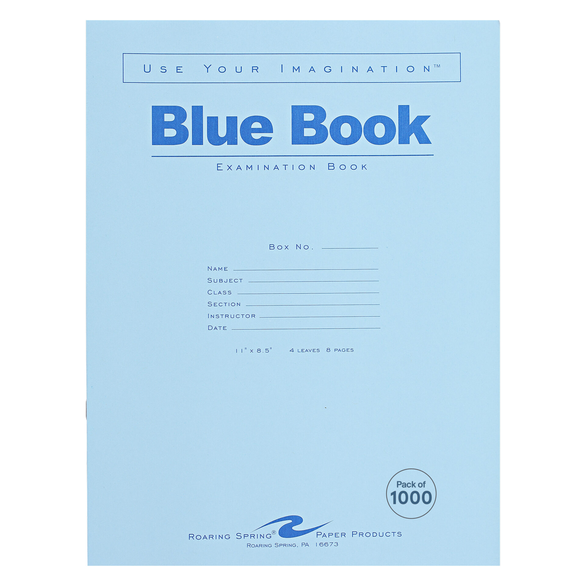 Blue Exam Book, Wide Ruled with Margin, 8.5" x 7", 4 Sheets/8 Pages