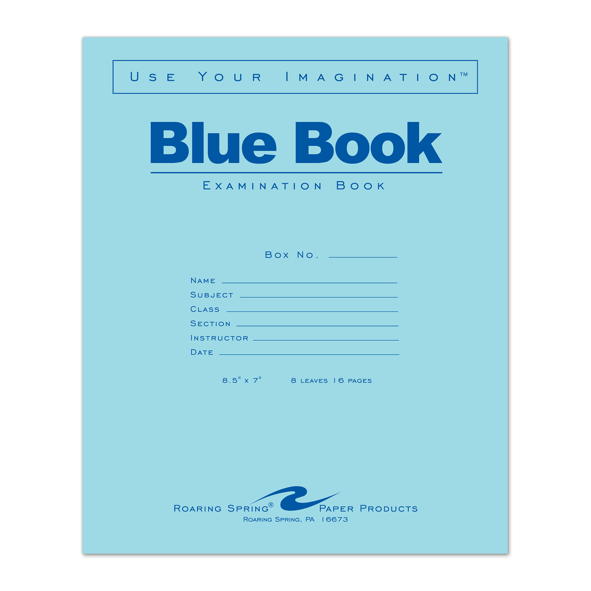 Blue Exam Book, Wide Ruled with Margin, 8.5" x 7", 8 Sheets/16 Pages