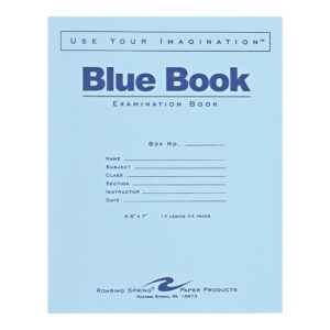 Blue Exam Book, Wide Ruled with Margin, 8.5" x 7", 12 Sheets/24 Pages