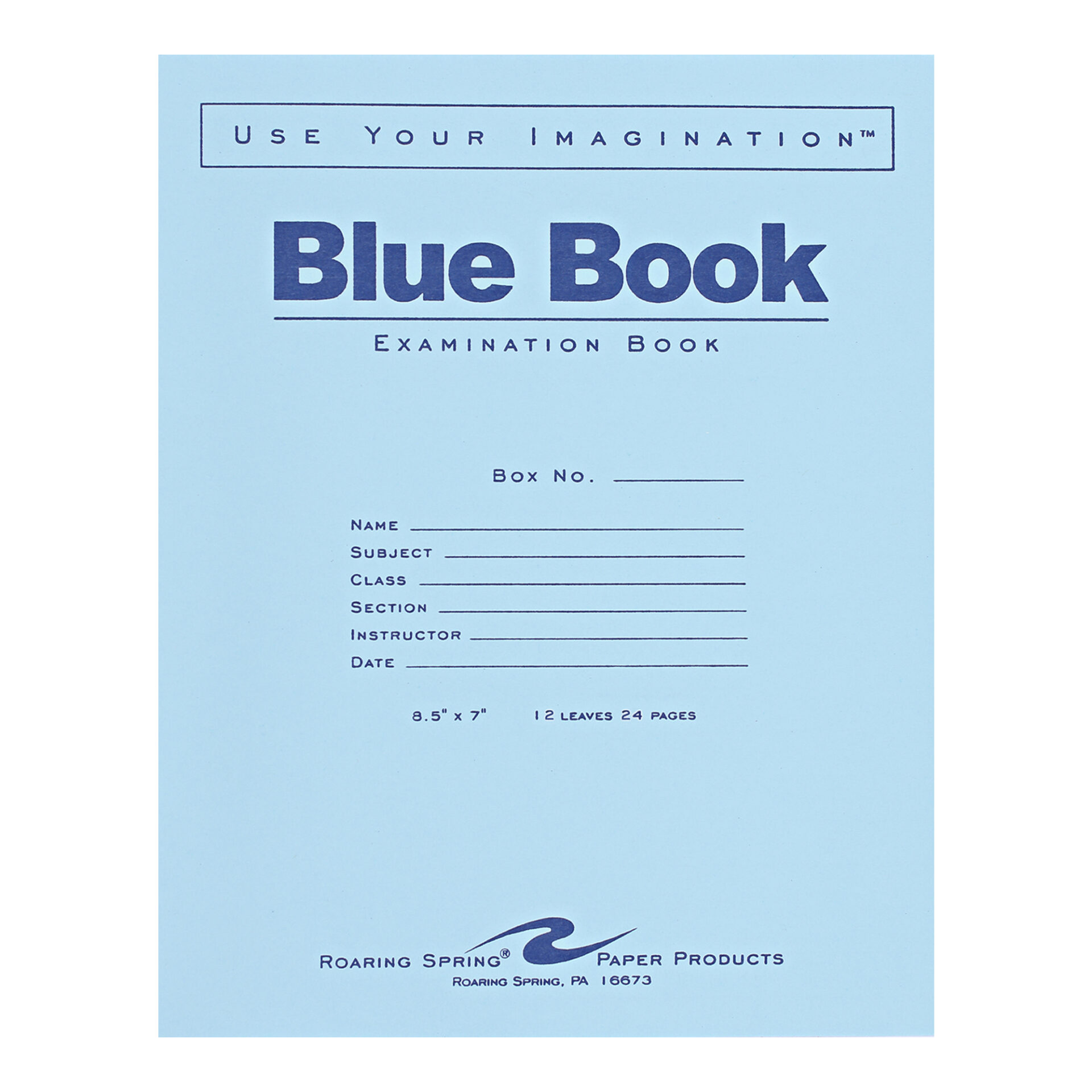 Blue Exam Book, Wide Ruled with Margin, 8.5" x 7", 12 Sheets/24 Pages