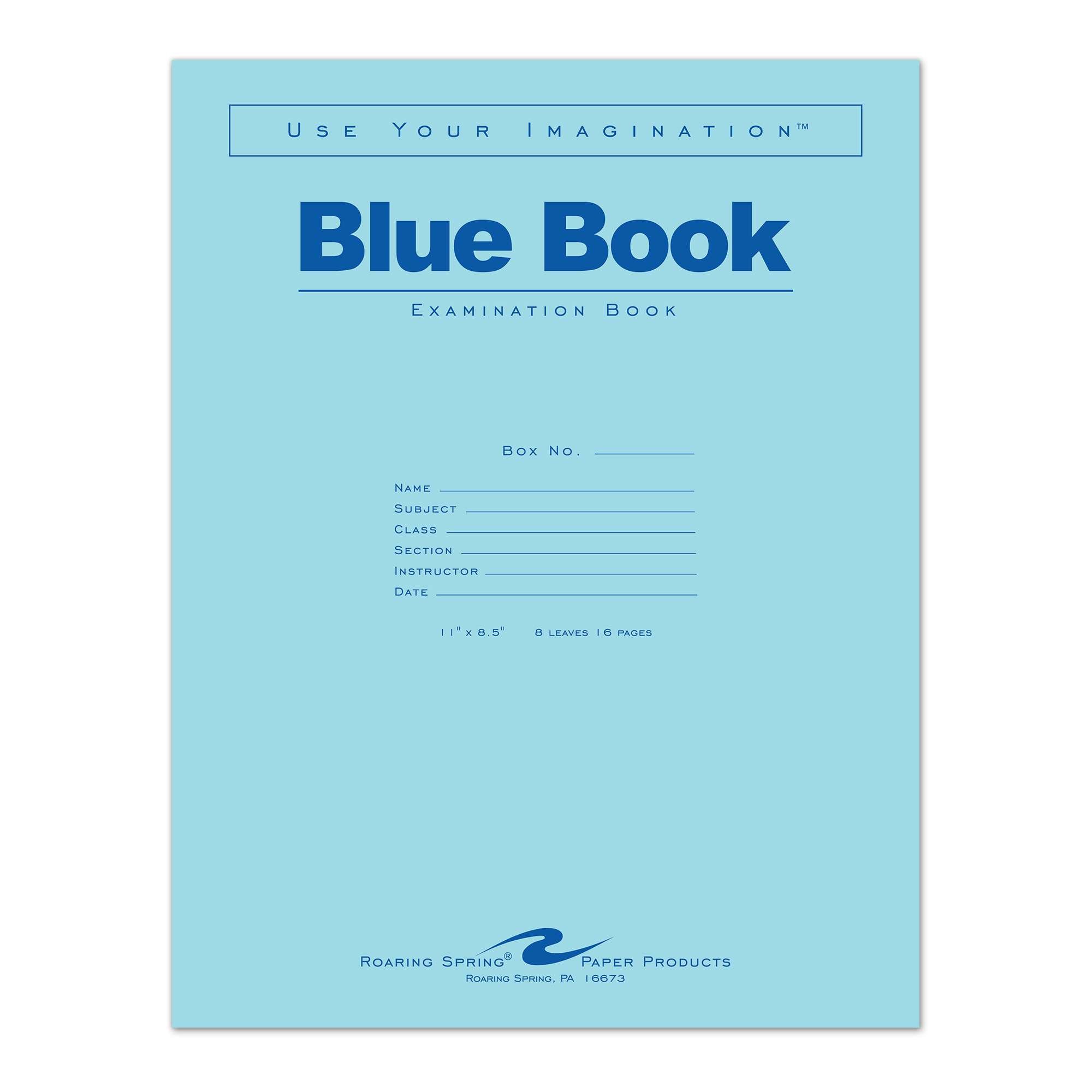 Blue Exam Book, Wide Ruled with Margin, 11" x 8.5", 8 Sheets/16 Pages