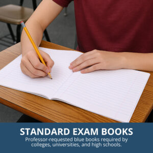 Recycled Exam Book, Wide Ruled with Margin, 8.5" x 7", 8 Sheets/16 Pages, Blue Cover