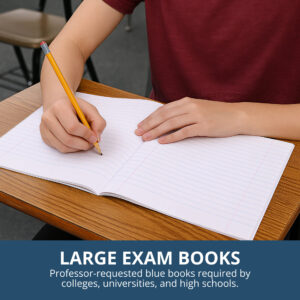 Recycled Exam Book, Wide Ruled with Margin, 11" x 8.5", 8 Sheets/16 Pages, Blue Cover