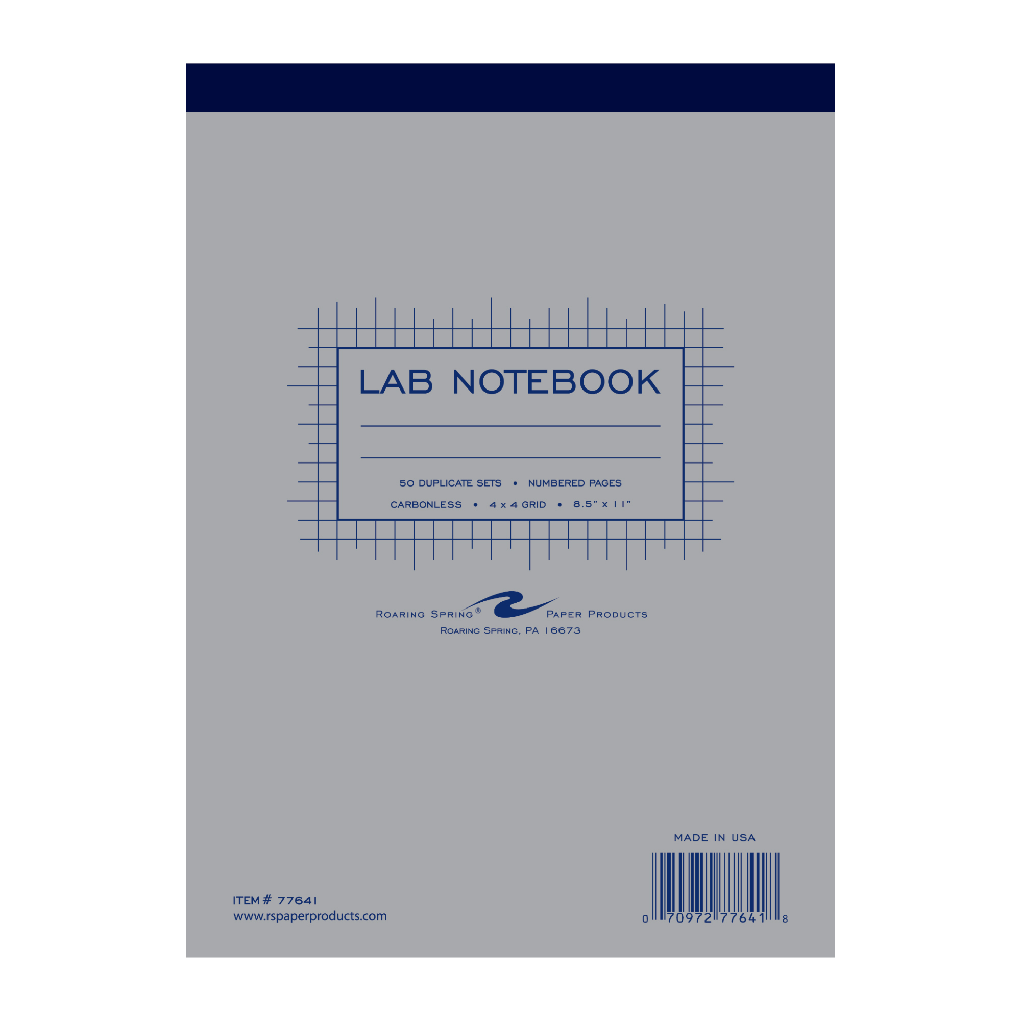 Top Bound Carbonless Lab Book with Numbered Sets, 4x4 Grid Ruled, Gray Cover, White/Blue Pages