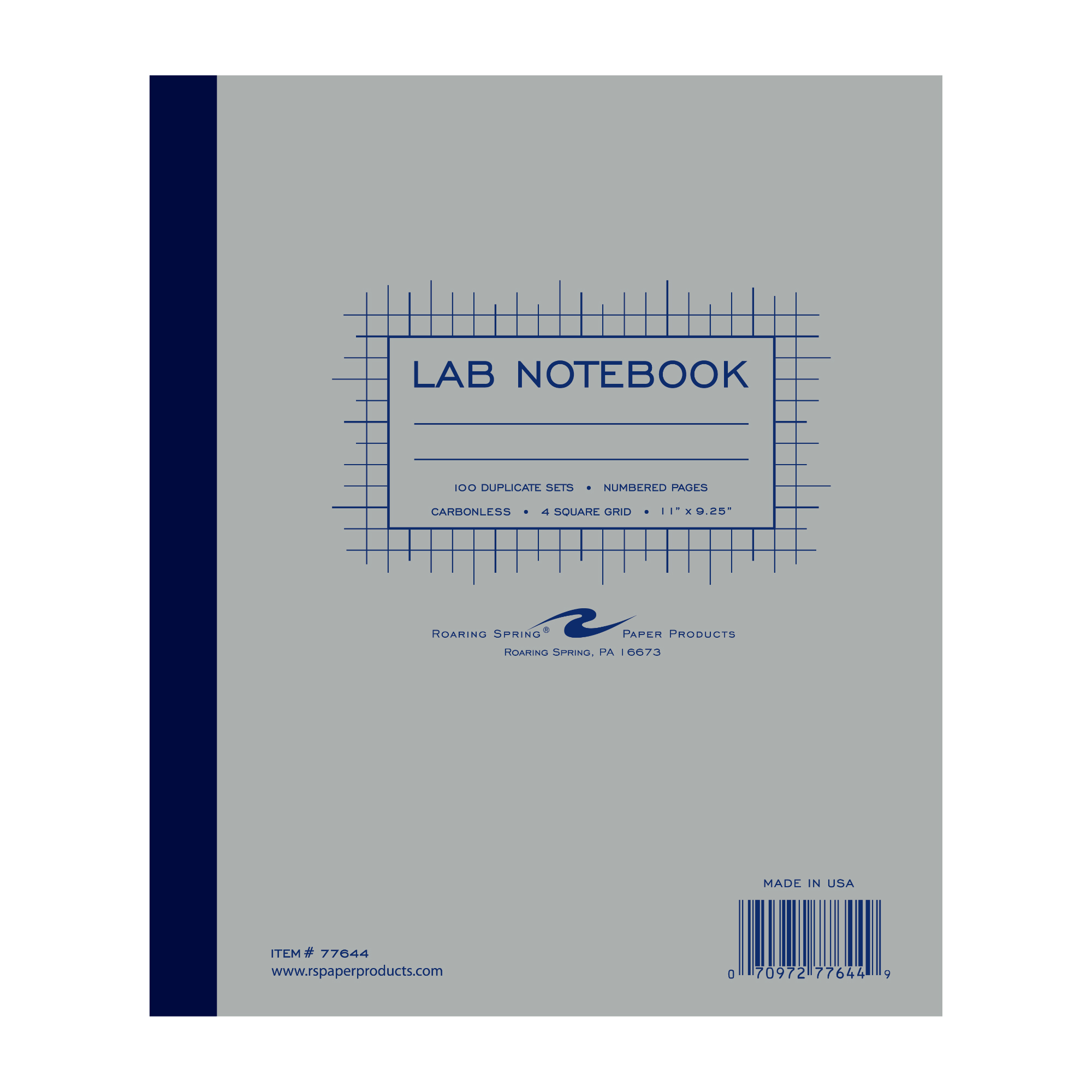 Carbonless Lab Book with Numbered Sets (1-100), 4x4 Grid Ruled, Gray Cover, White/Blue Pages