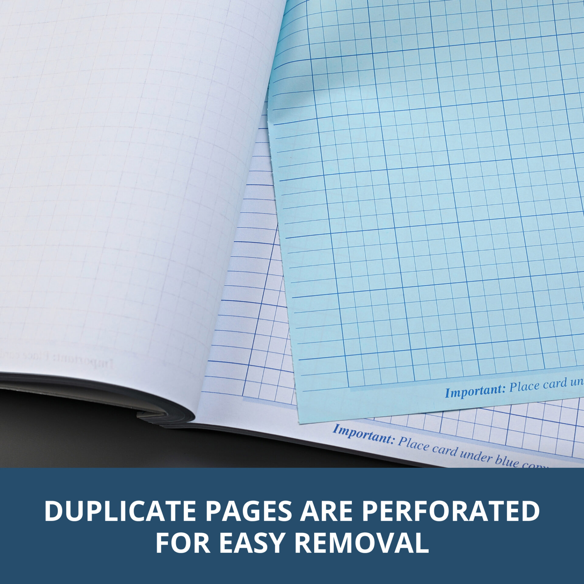 Carbonless Lab Book with Numbered Sets (1-100), 4x4 Grid Ruled, Gray Cover, White/Blue Pages