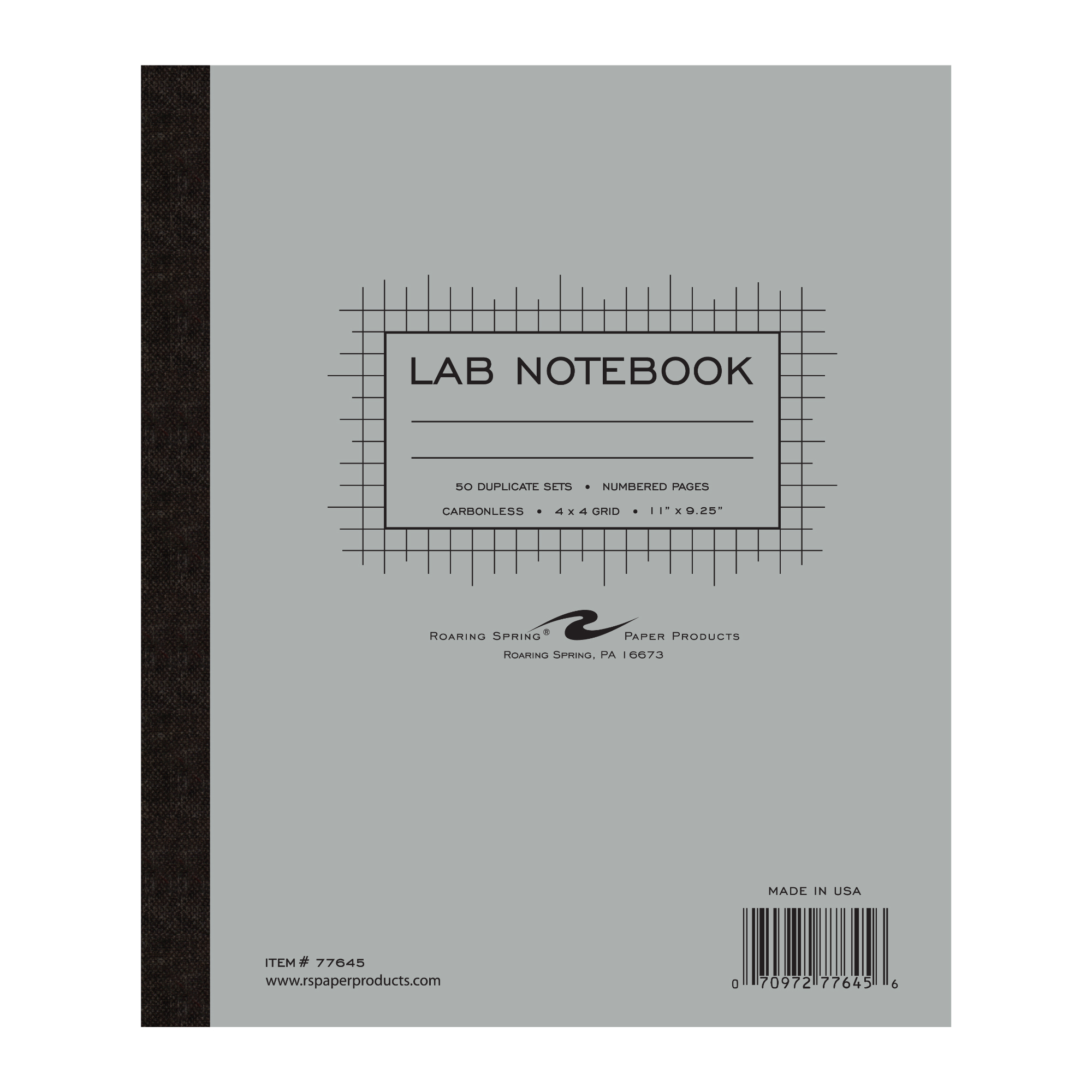 Carbonless Lab Book with Numbered Sets (1-50), 4x4 Grid Ruled, Gray Cover, White/Blue Pages