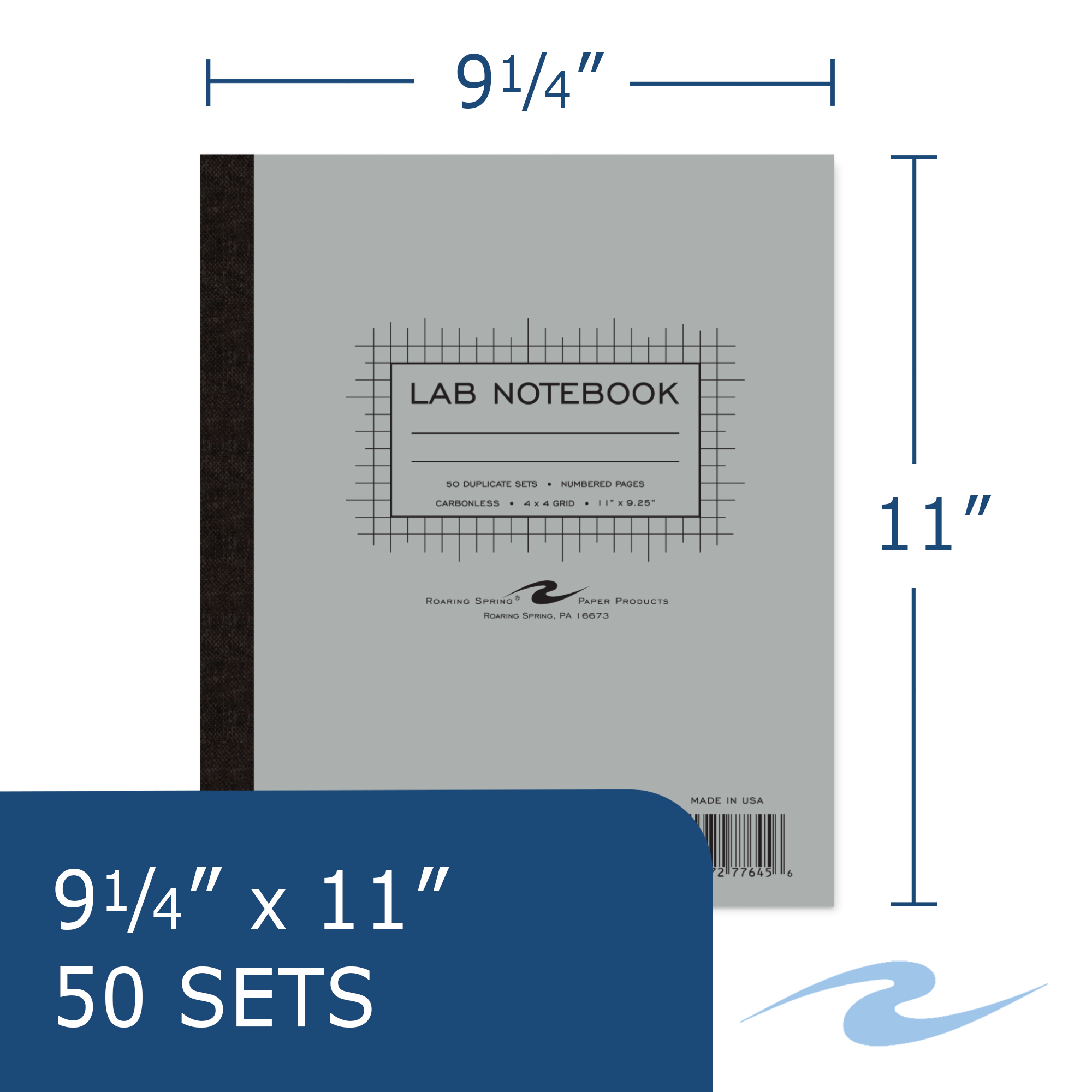 Carbonless Lab Book with Numbered Sets (1-50), 4x4 Grid Ruled, Gray Cover, White/Blue Pages
