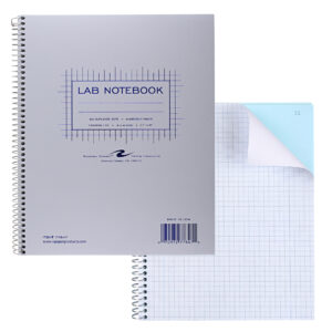 Carbonless Wirebound Lab Book with Numbered Sets (1-50), 4x4 Grid Ruled,Gray Cover, White/Blue Pages