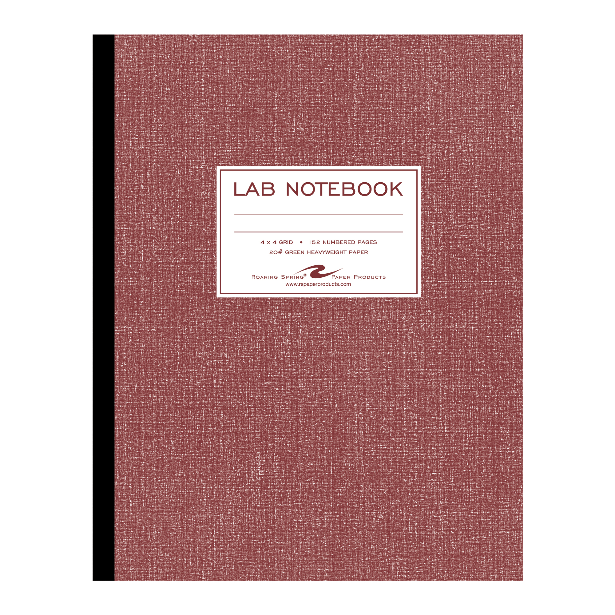 Oversize Lab Book with Numbered Pages, 4x4 Grid Ruled, 76 Sheets/152 Numbered Pages, 20 lb. Green Paper, Red Board Cover