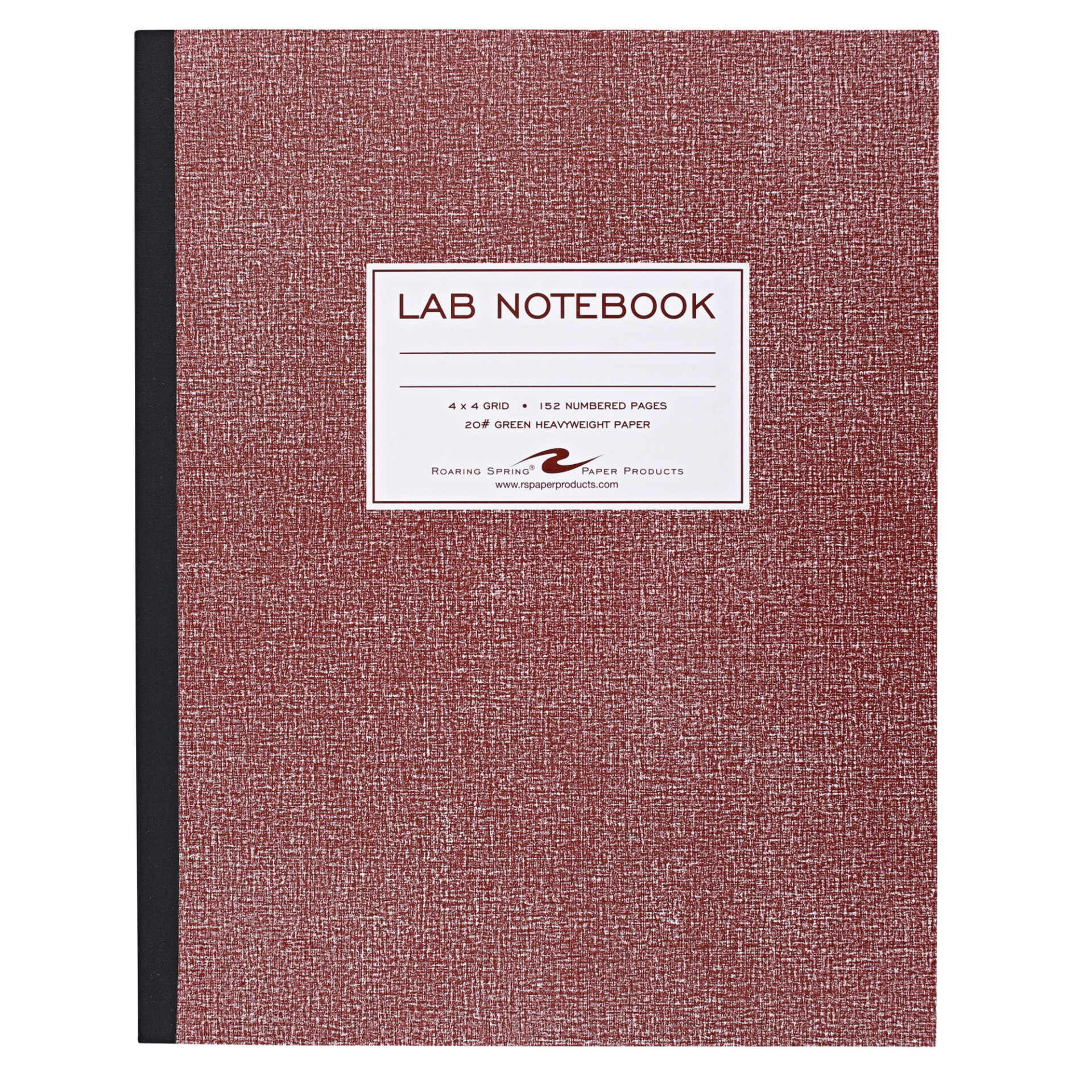 Oversize Lab Book with Numbered Pages, 4x4 Grid Ruled, 76 Sheets/152 Numbered Pages, 20 lb. Green Paper, Red Board Cover