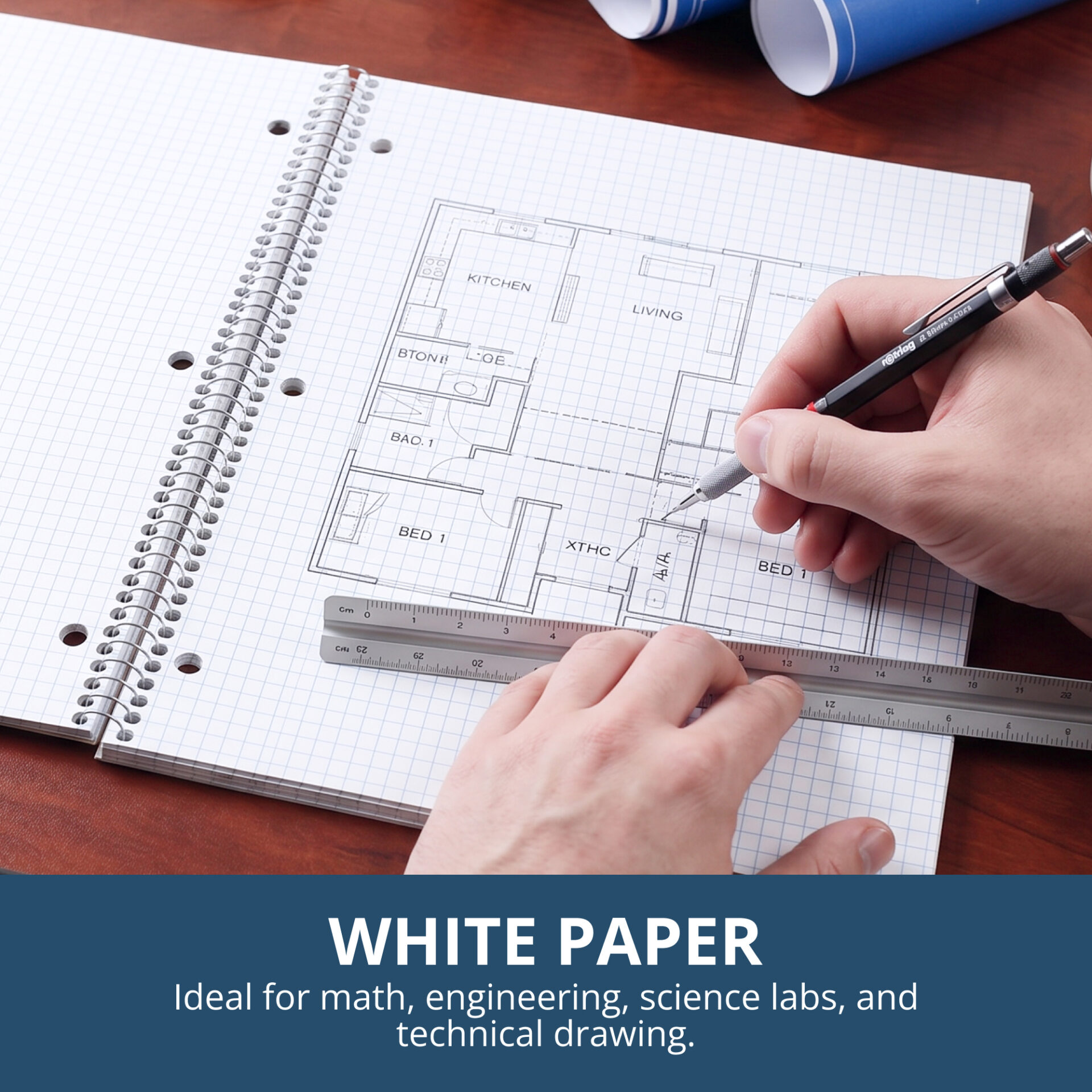 Wirebound Lab Notebook, 4x4 Grid Ruled, 20 lb. paper, Brown Kraft Cover