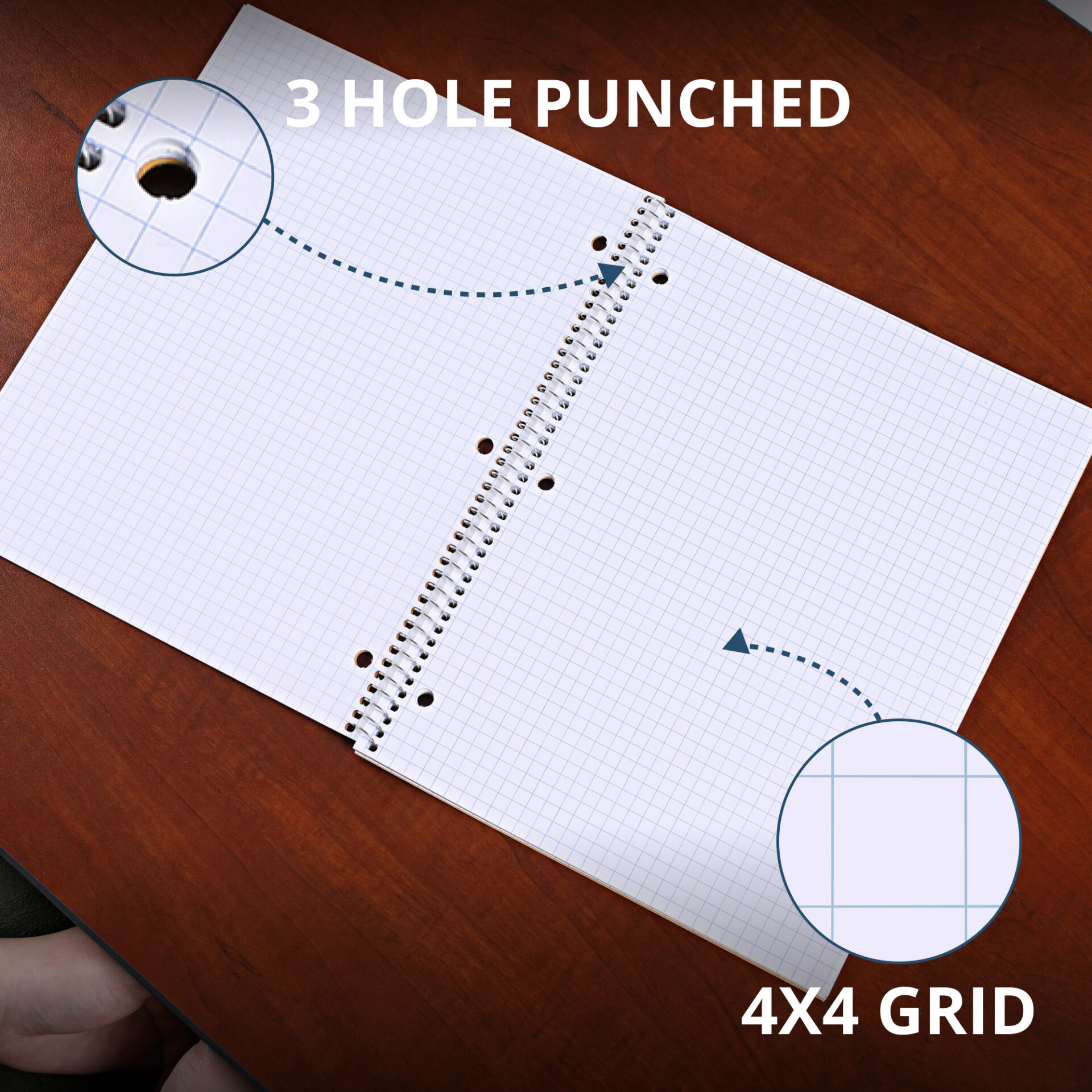 Wirebound Lab Notebook, 4x4 Grid Ruled, 20 lb. paper, Brown Kraft Cover