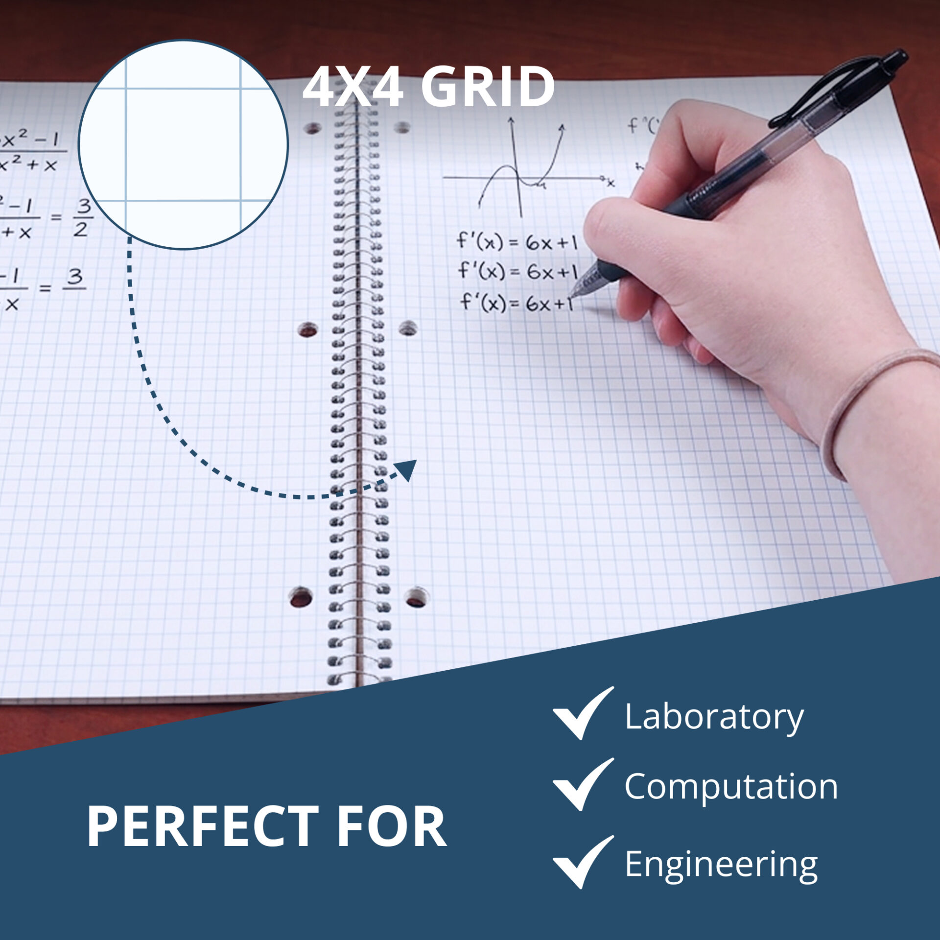 Wirebound Lab Notebook, 4x4 Grid Ruled, 20 lb. paper, Brown Kraft Cover