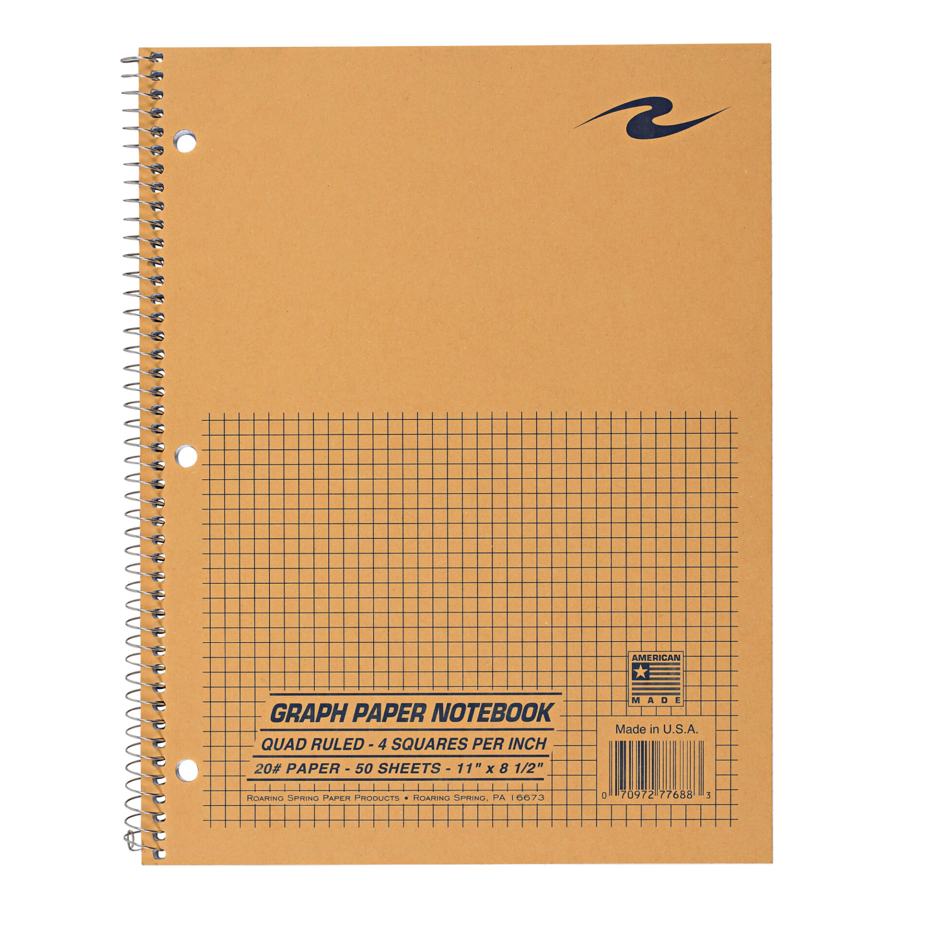 Wirebound Lab Notebook, 4x4 Grid Ruled, 20 lb. paper, Brown Kraft Cover