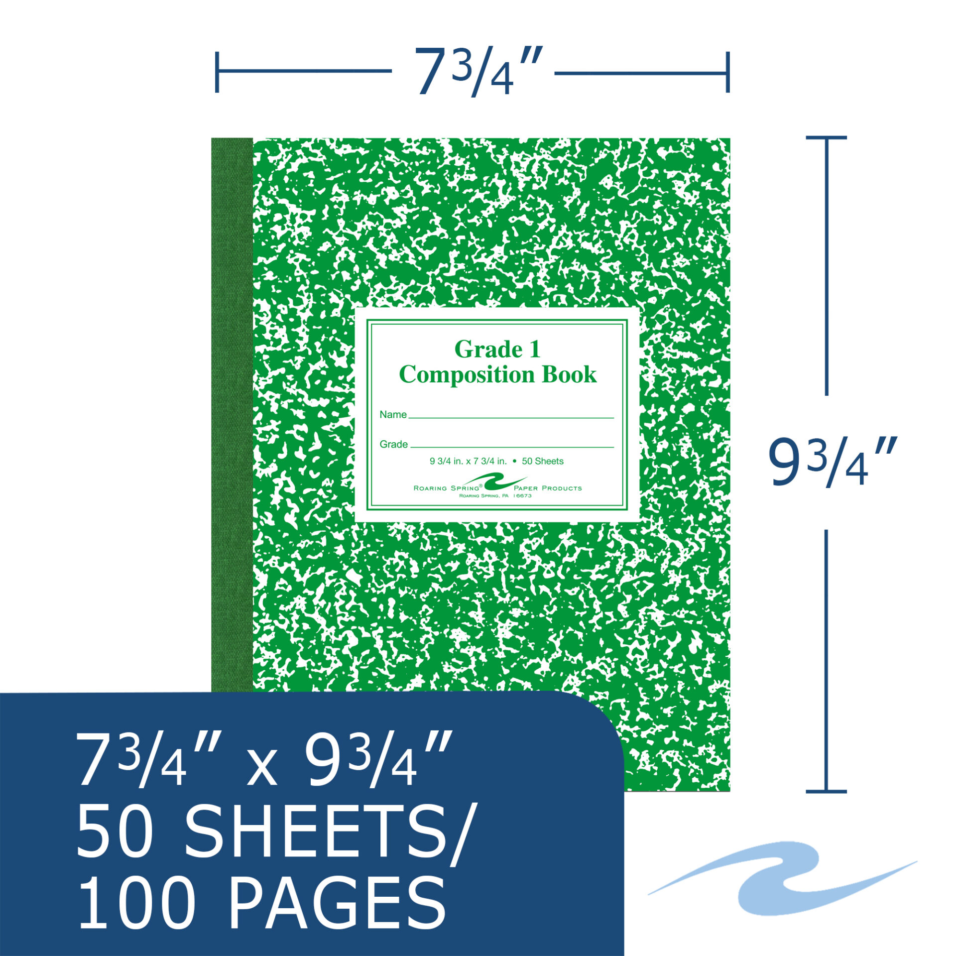 Flexible Cover Composition Book, Grade School Ruled, Green Marble Cover (Grade 1)