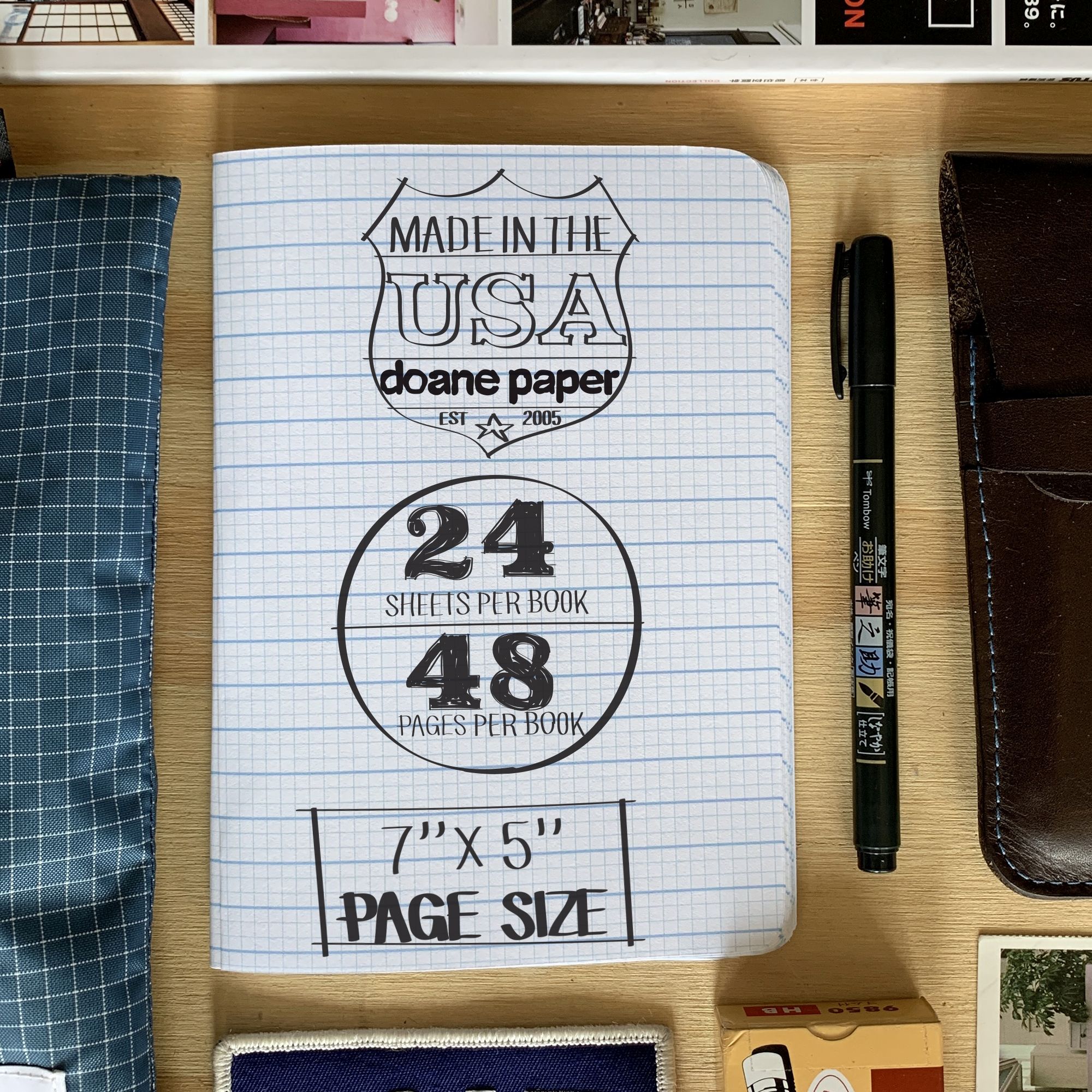 Doane PaperLarge Utility Notebook, Adventure Notebook, Pack of 37" x 5" 24 Sheets per book3 Pack, Black