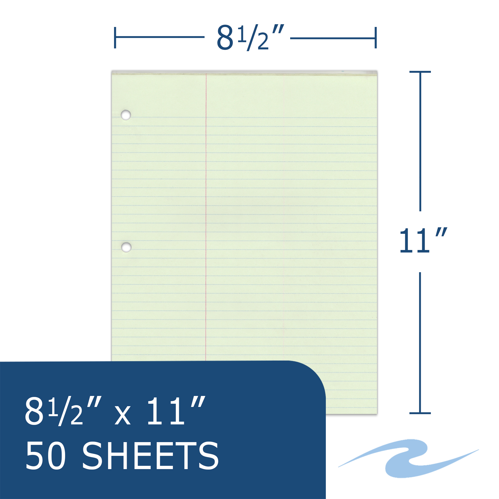 Legal Pad, Glued Top Bound, Law Ruled, Green Paper