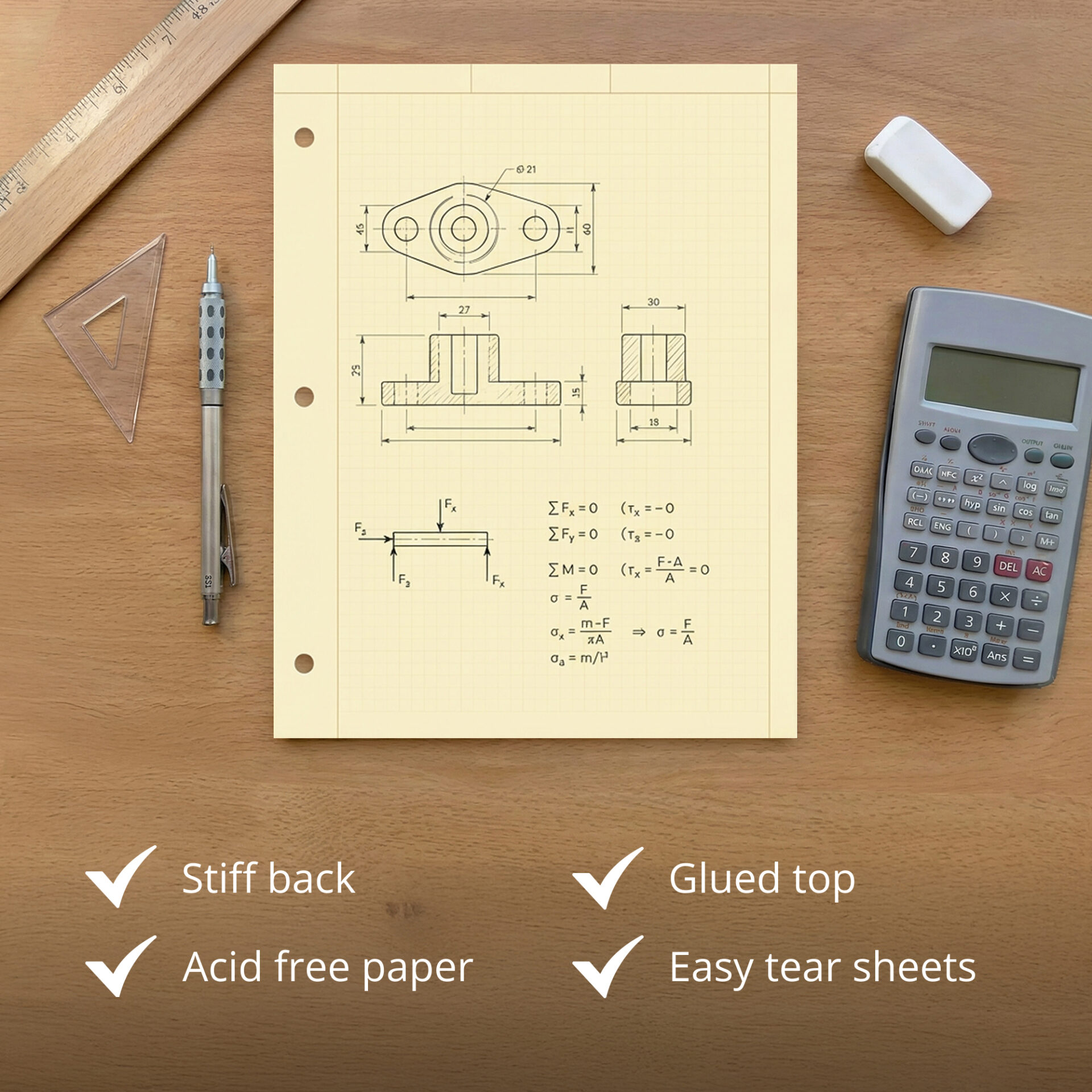 Engineering Pad, Frame Front 1/2" Right Margin, 100 Sheets, Heavyweight 20 lb. Buff Paper