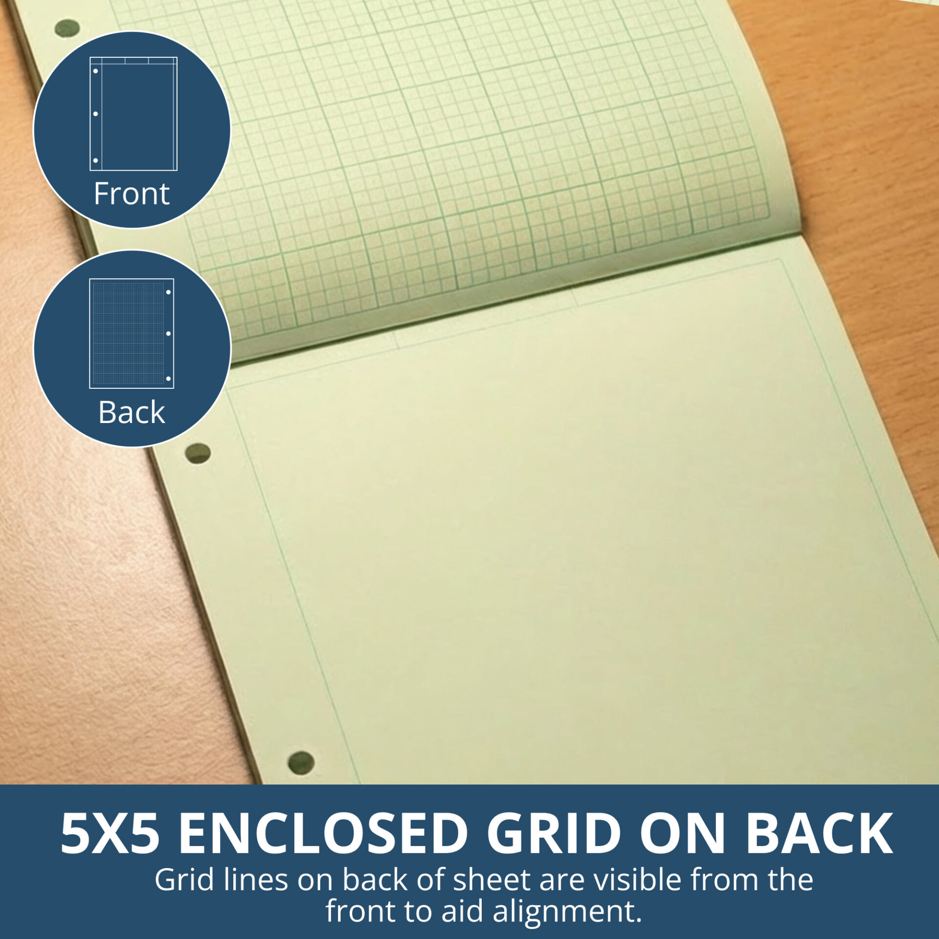 Signature Collection Covered Engineering Pad, Frame Front 1/2" Right Margin, Heavyweight 20 lb. Green Tint Paper