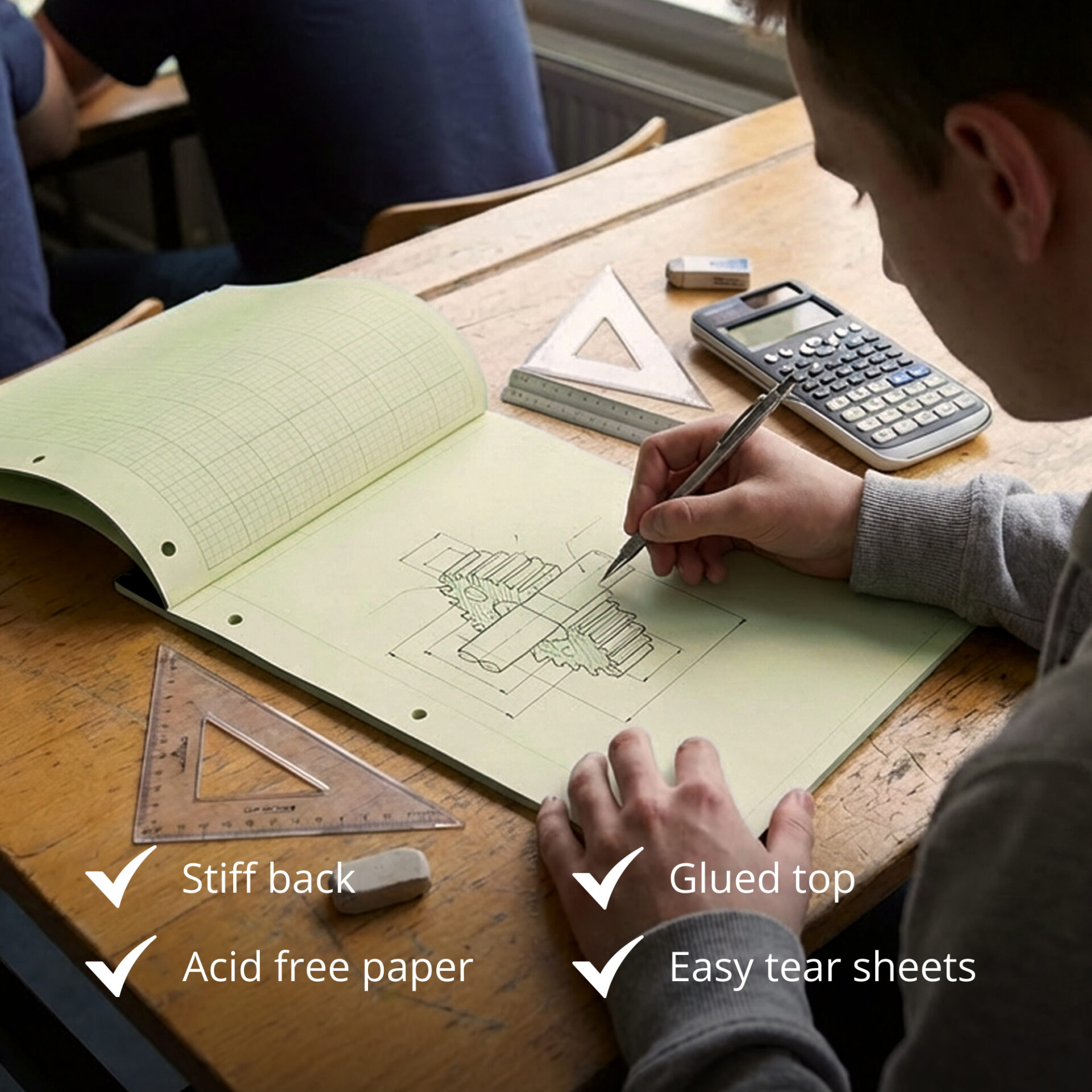 Signature Collection Covered Engineering Pad, Frame Front 1/2" Right Margin, Heavyweight 20 lb. Green Tint Paper