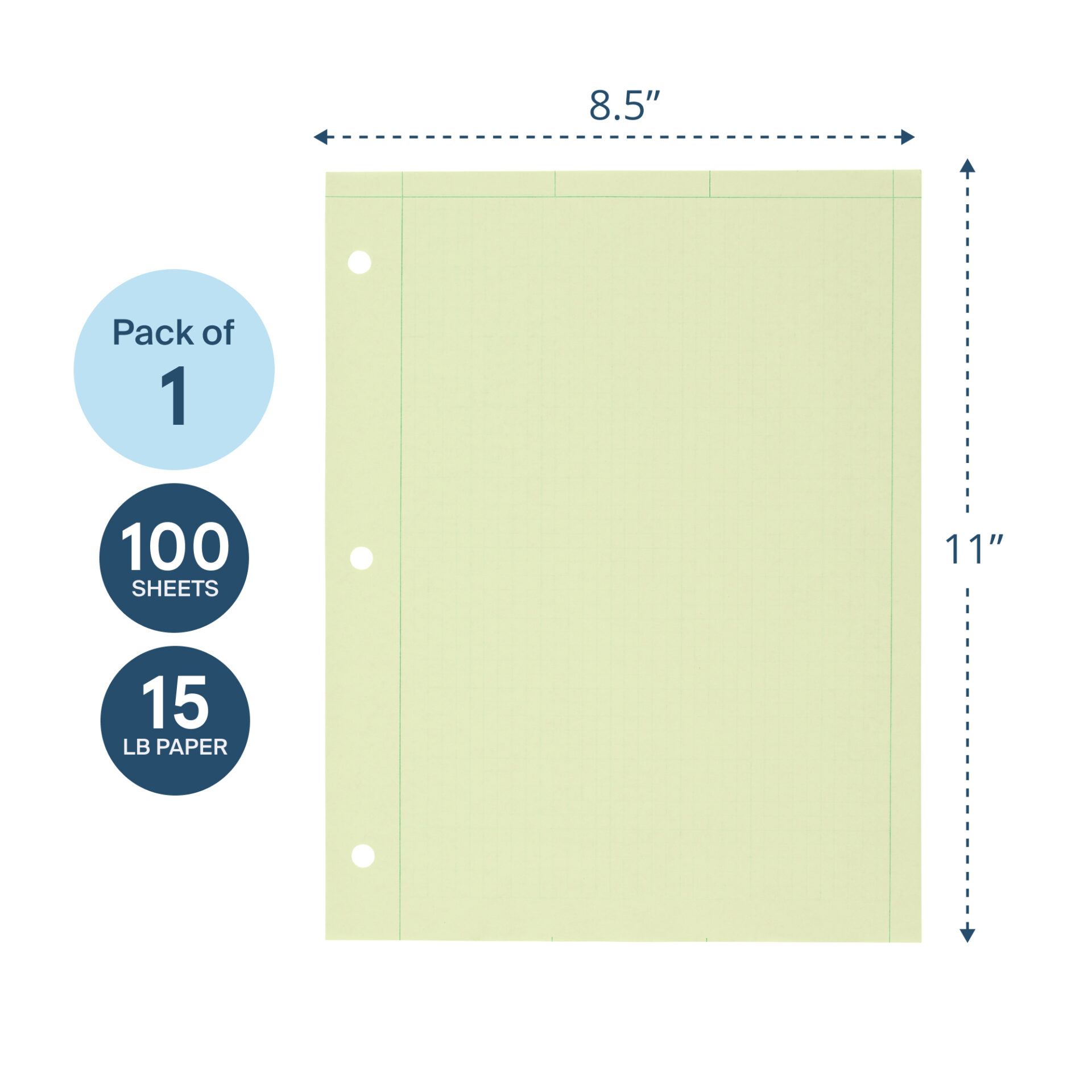 Engineering Pad, Frame Front 1/2" Right Margin, 100 Sheets, Green Tint Paper