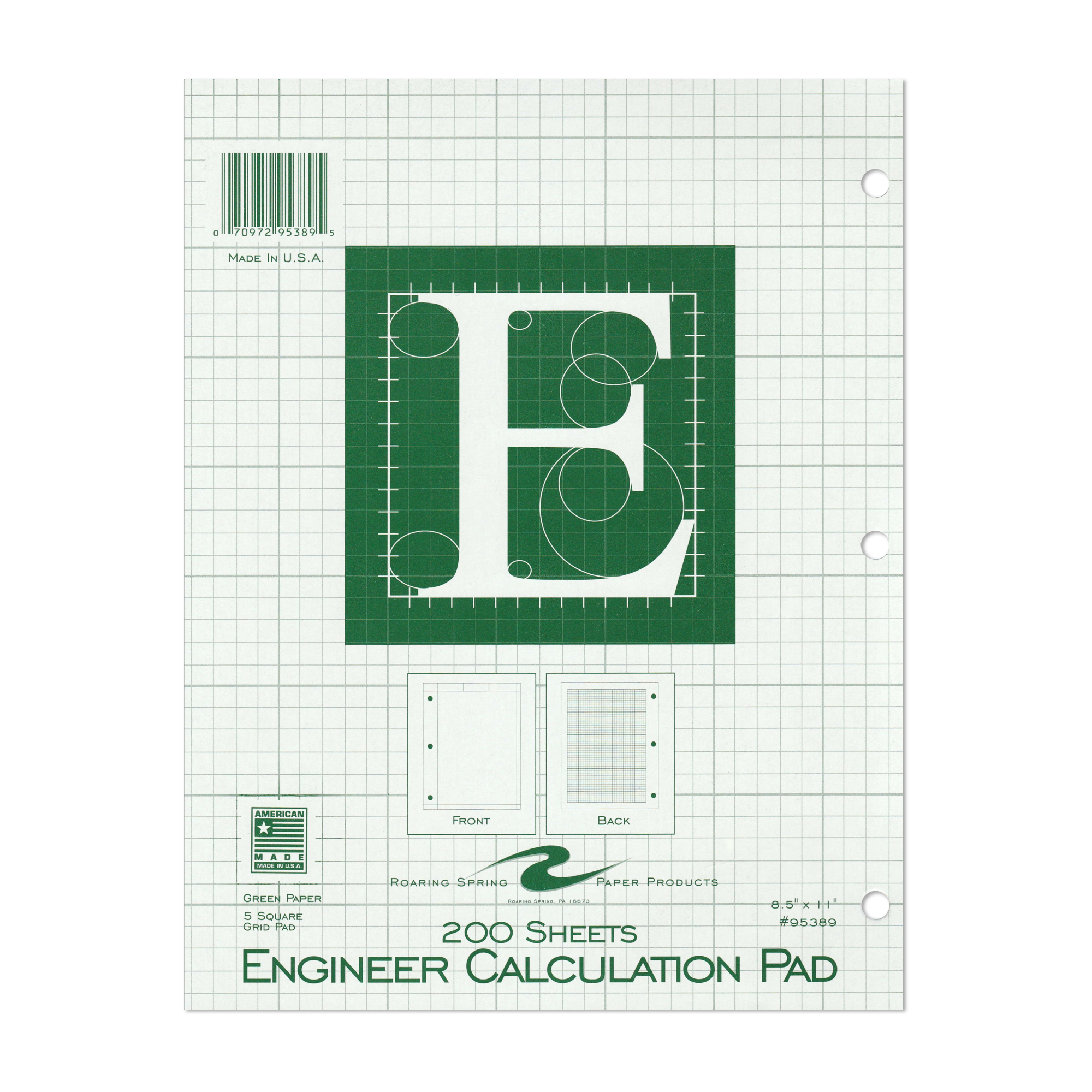 Engineering Pad, Frame Front 1/2" Right Margin, 200 Sheets, Green Tint Paper