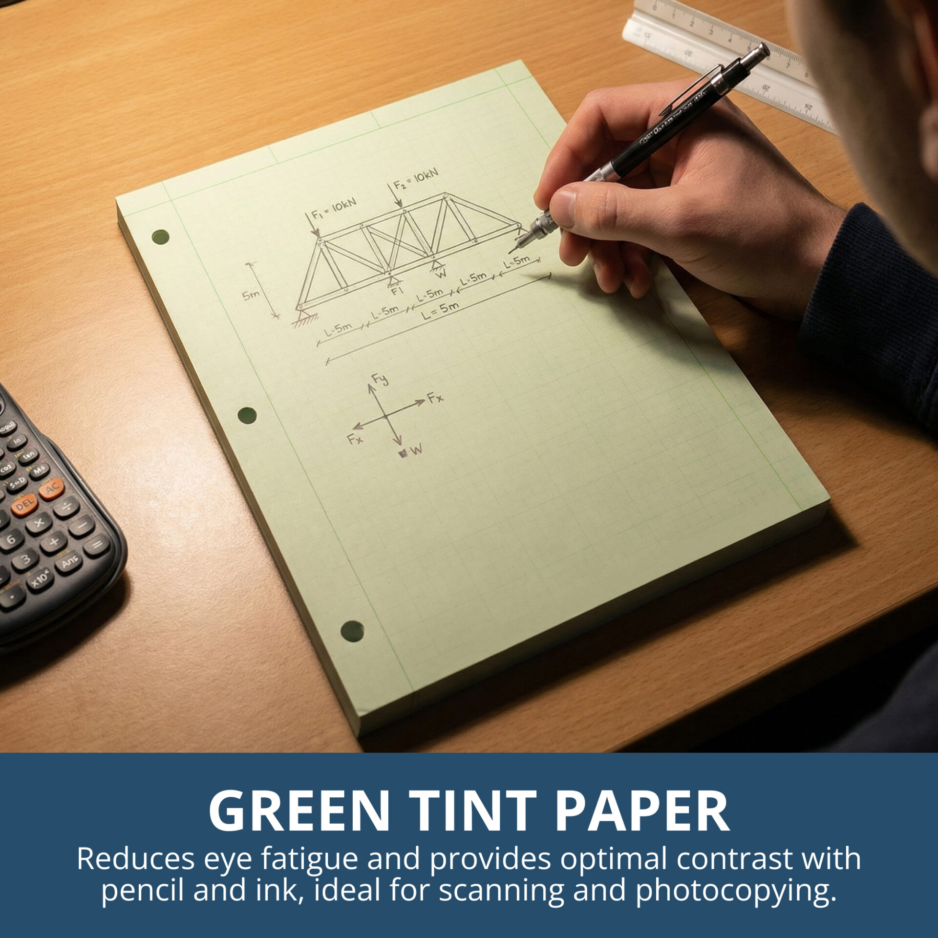 Engineering Pad, Frame Front 1/2" Right Margin, 200 Sheets, Green Tint Paper
