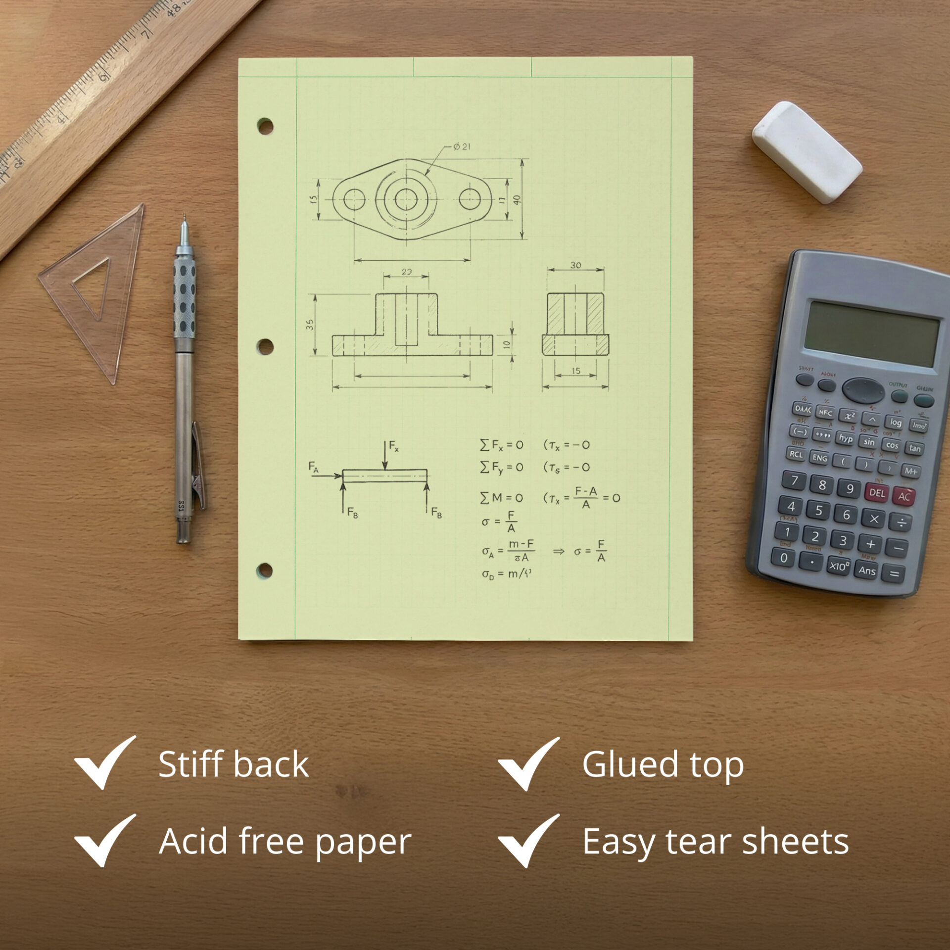 Engineering Pad, Frame Front 1/2" Right Margin, 200 Sheets, Green Tint Paper