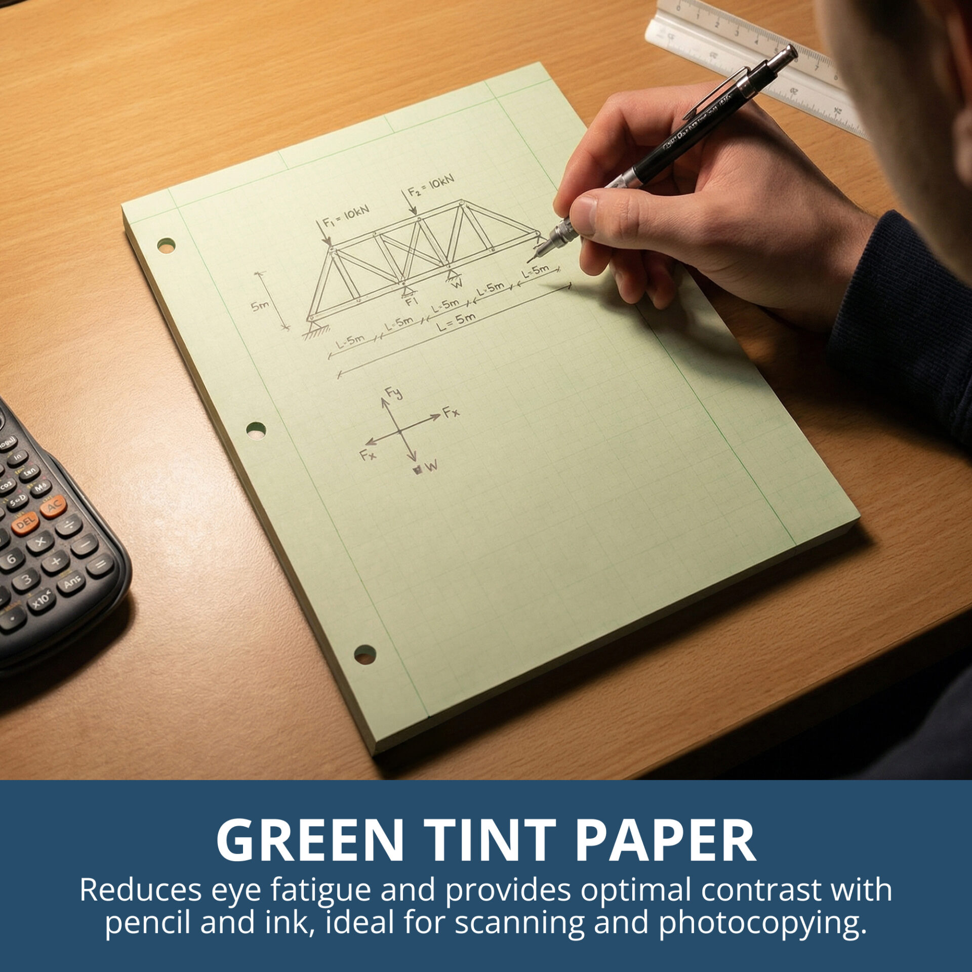 Engineering Pad, Frame Front 1.25" Right Margin, 100 Sheets, Green Tint Paper