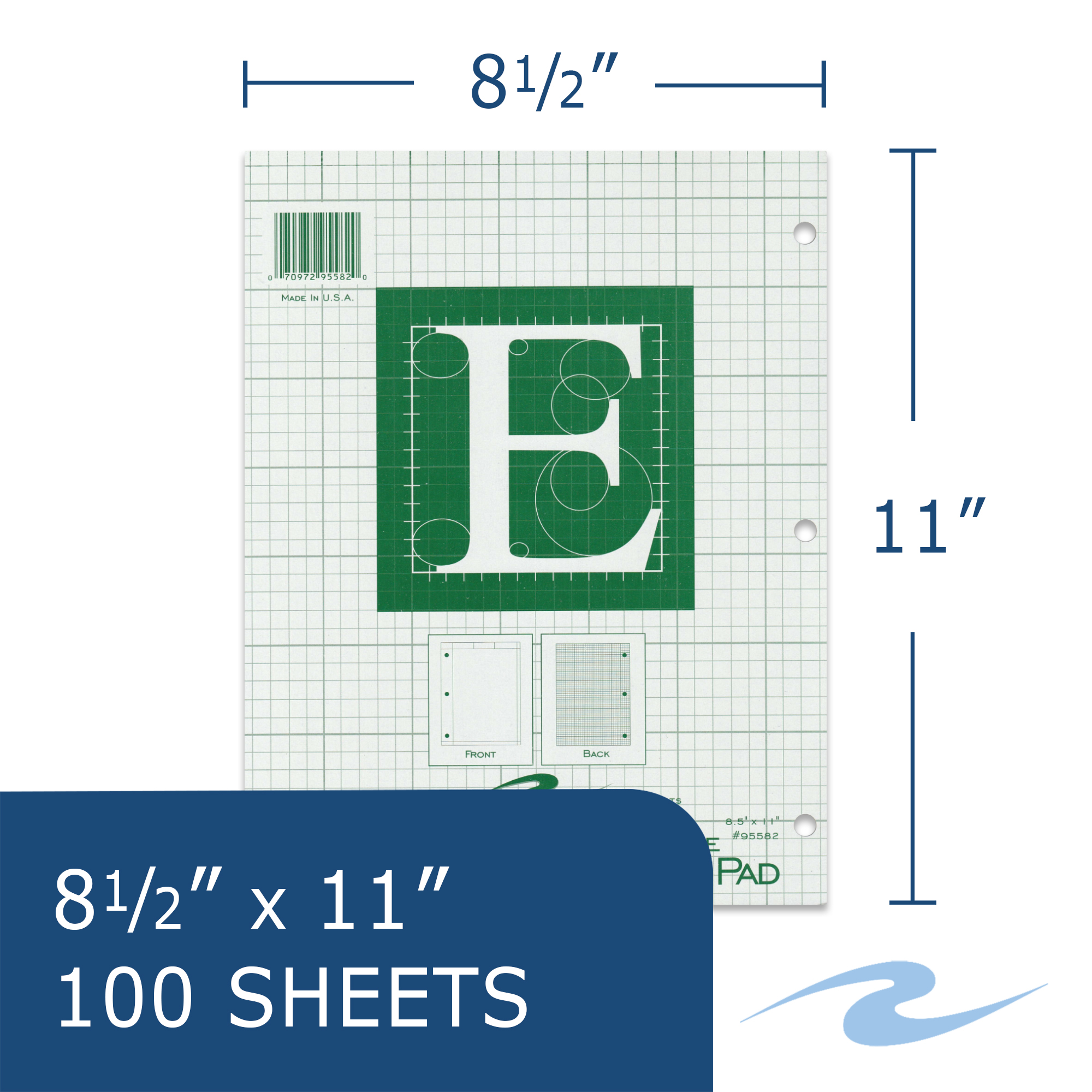 Engineering Pad, Frame Front 1.25" Right Margin, 100 Sheets, Green Tint Paper