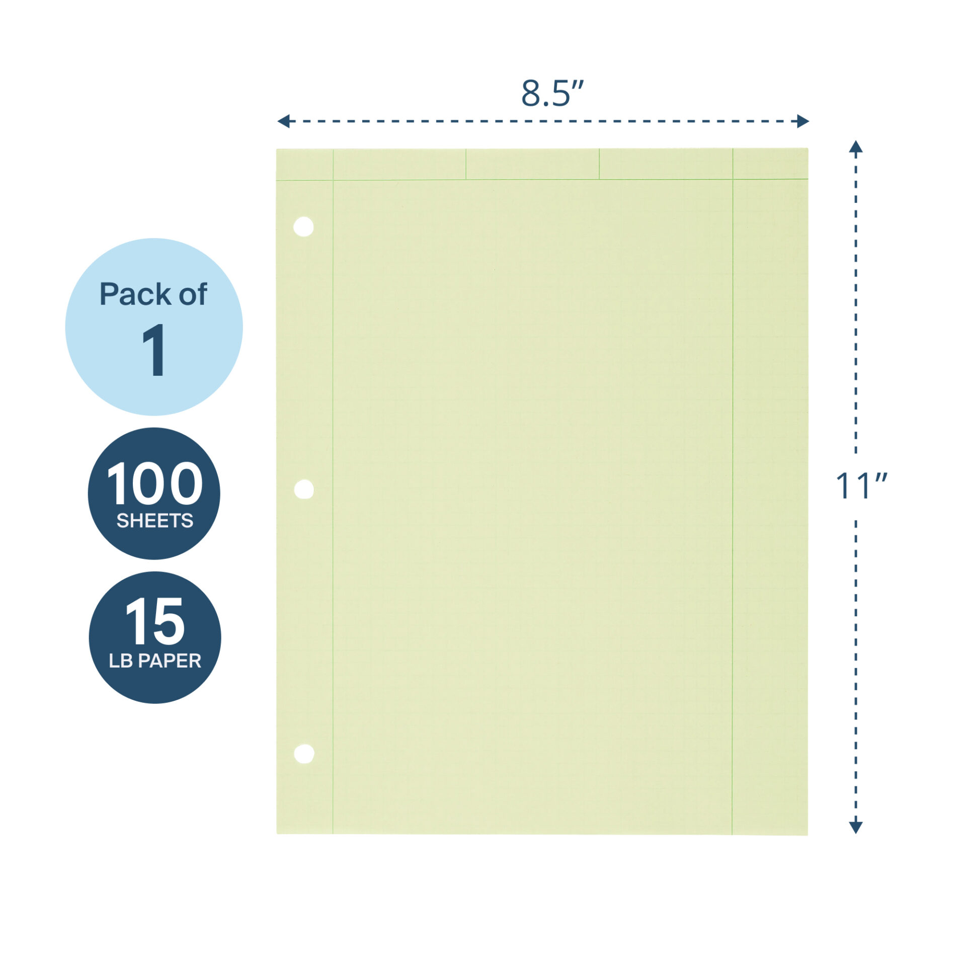 Engineering Pad, Frame Front 1.25" Right Margin, 100 Sheets, Green Tint Paper