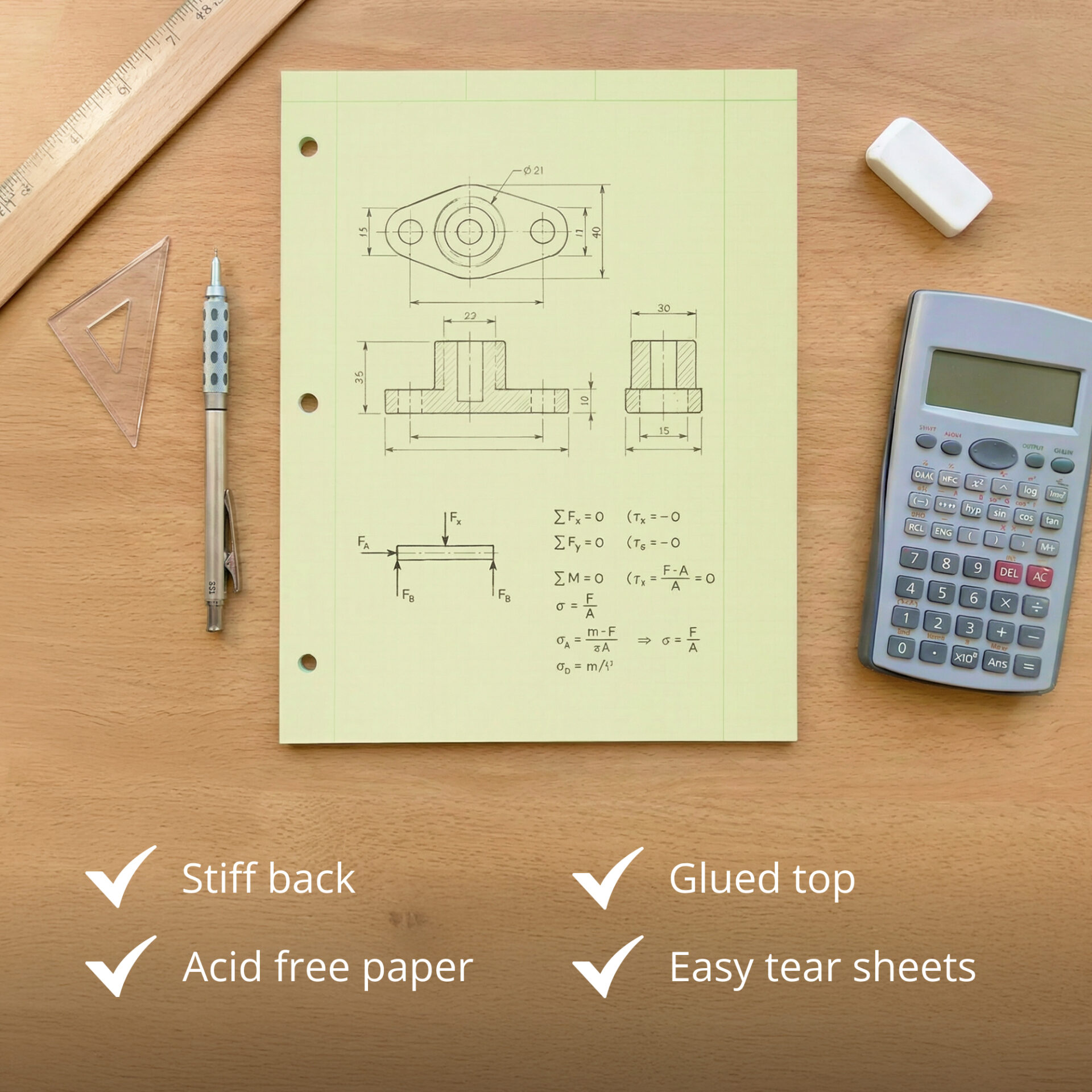 Engineering Pad, Frame Front 1.25" Right Margin, 100 Sheets, Green Tint Paper