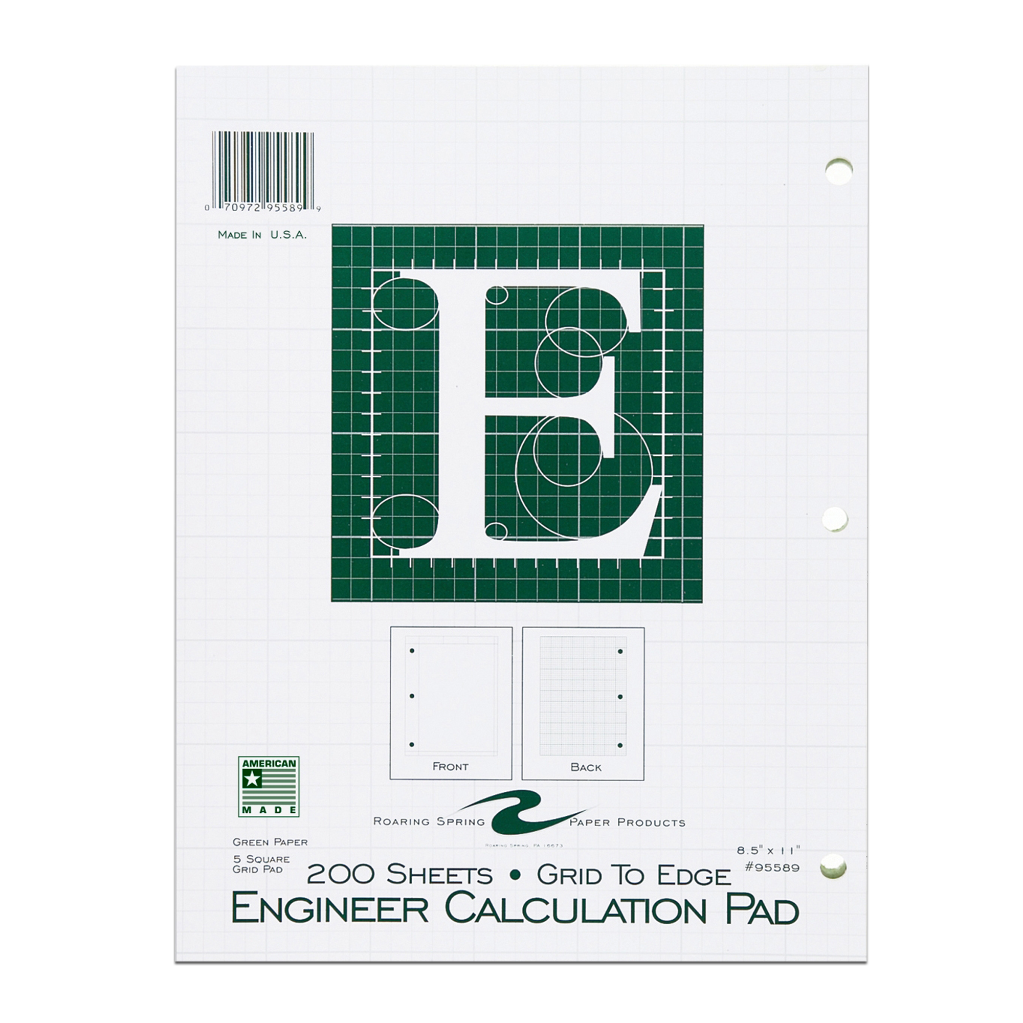 Engineering Pad, Frame Front 1.25" Right Margin, 200 Sheets, Green Tint Paper