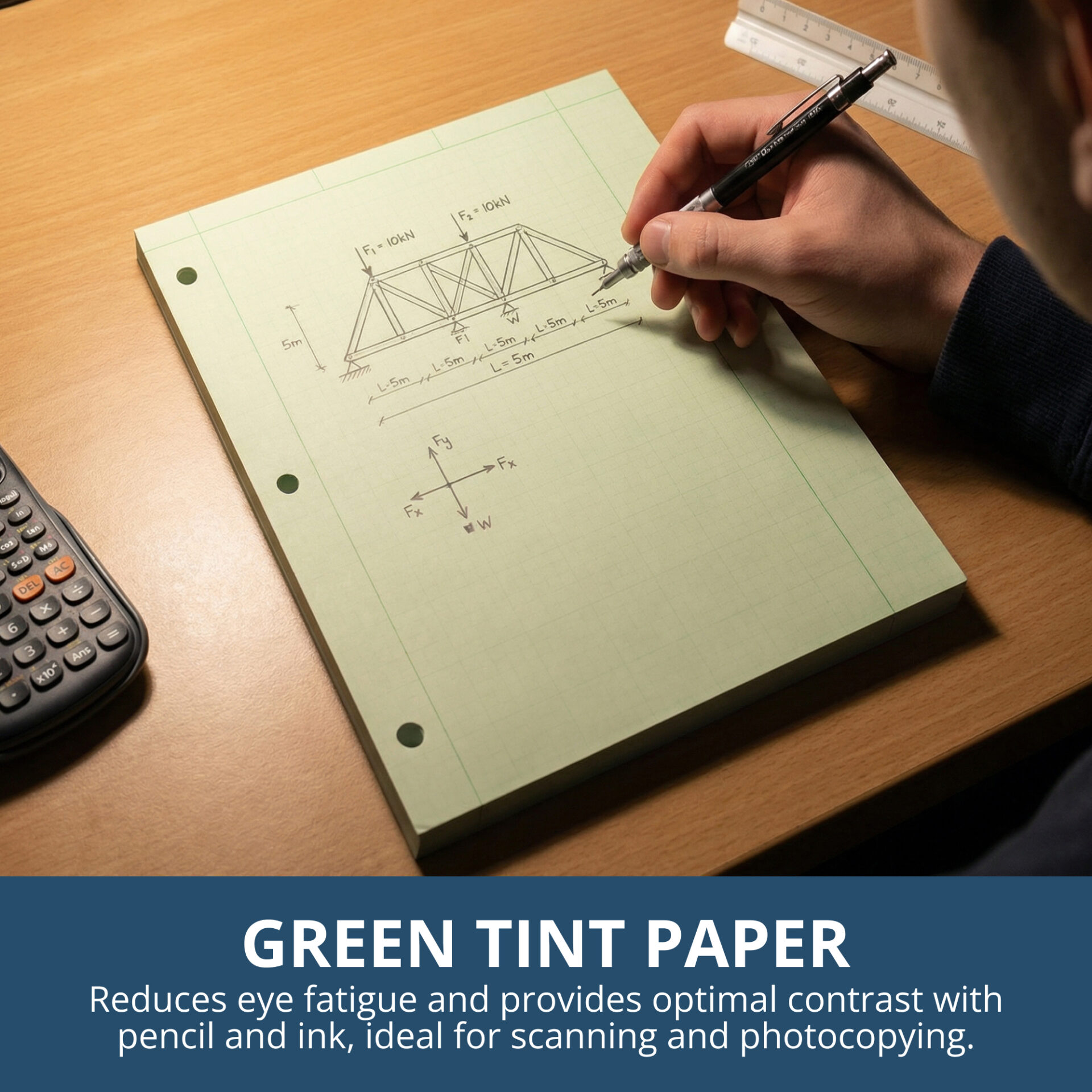 Engineering Pad, Frame Front 1.25" Right Margin, 200 Sheets, Green Tint Paper