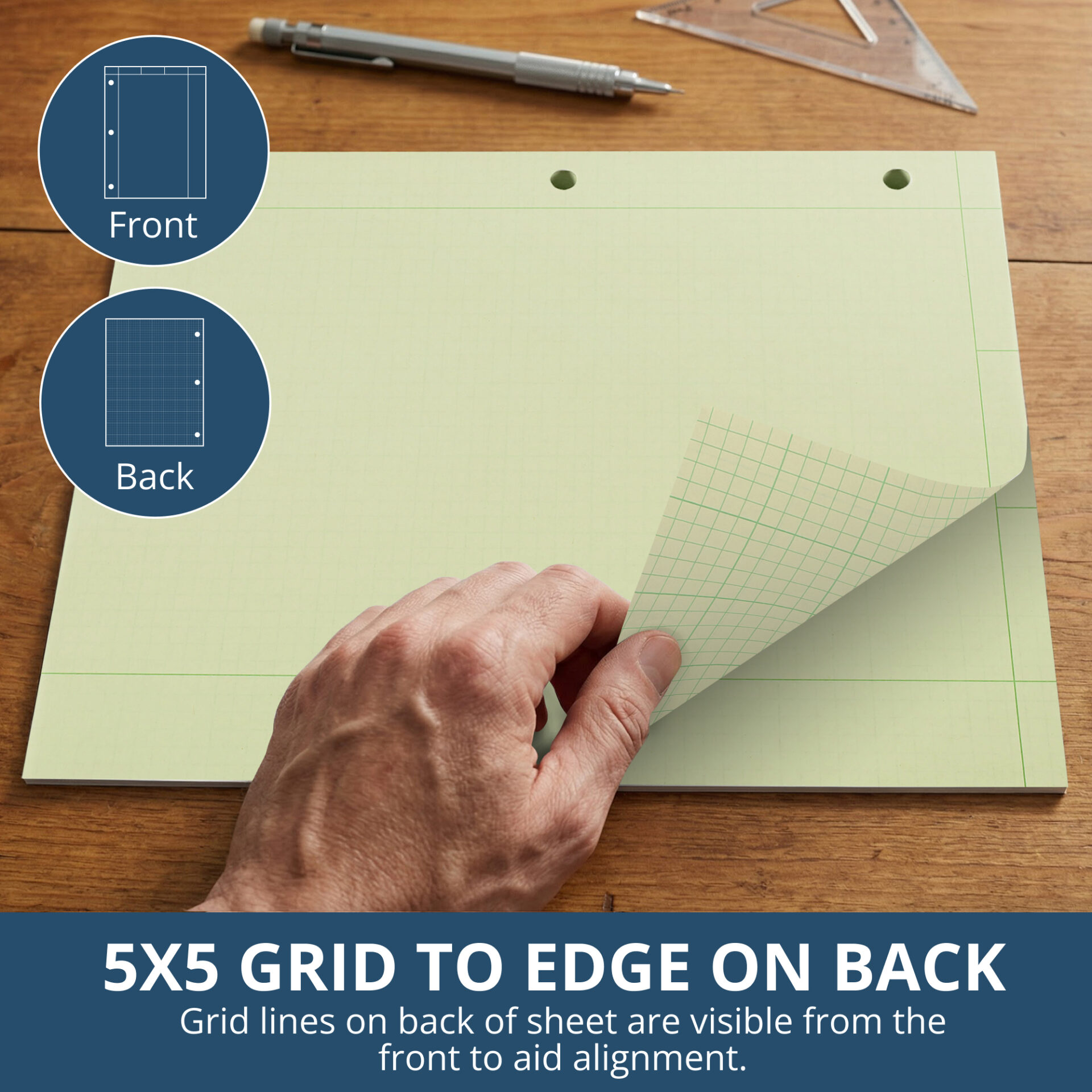 Engineering Pad, Frame Front 1.25" Right Margin, 200 Sheets, Green Tint Paper
