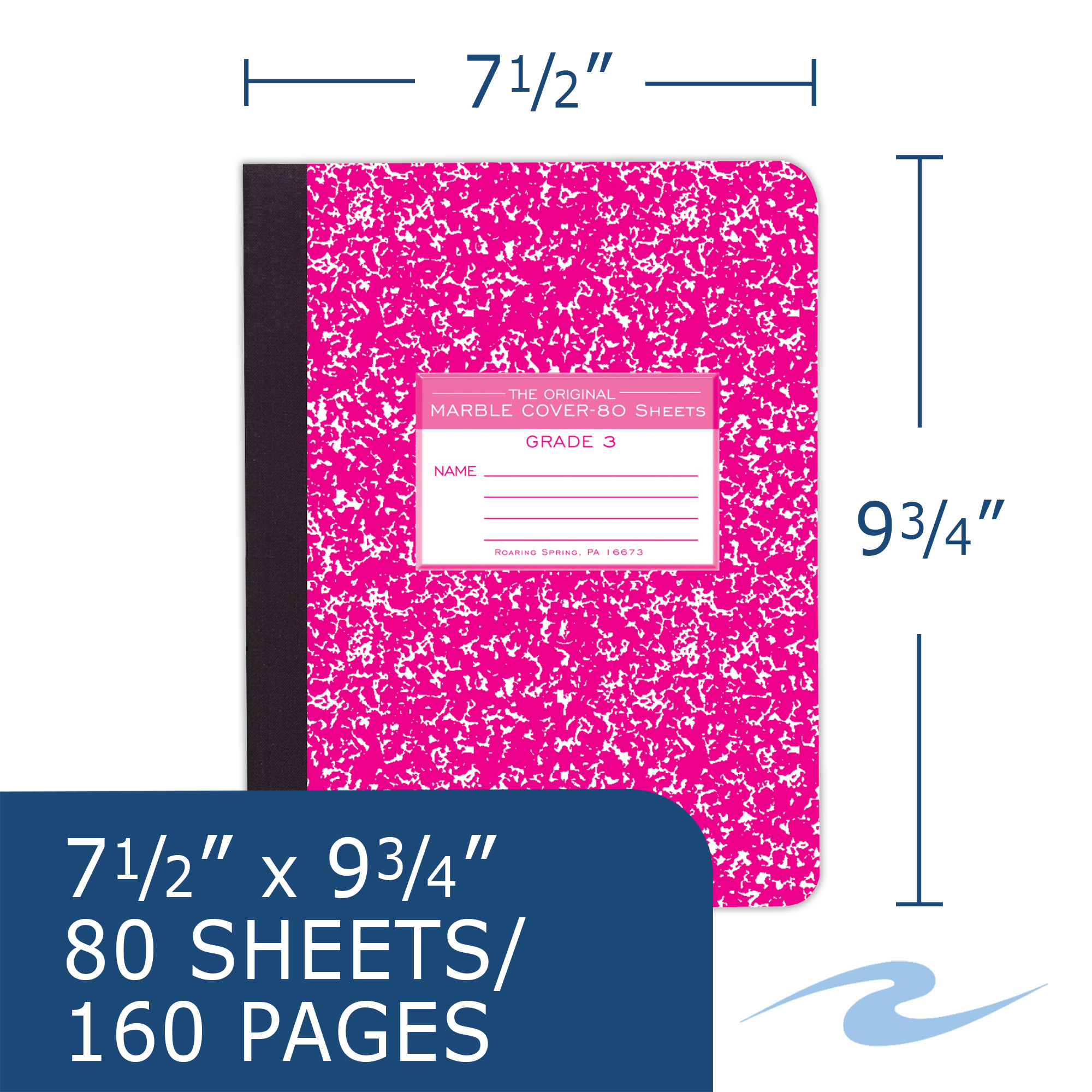 Hard Cover Composition Book, Grade School Ruled, Red Marble Cover (Grade 3)