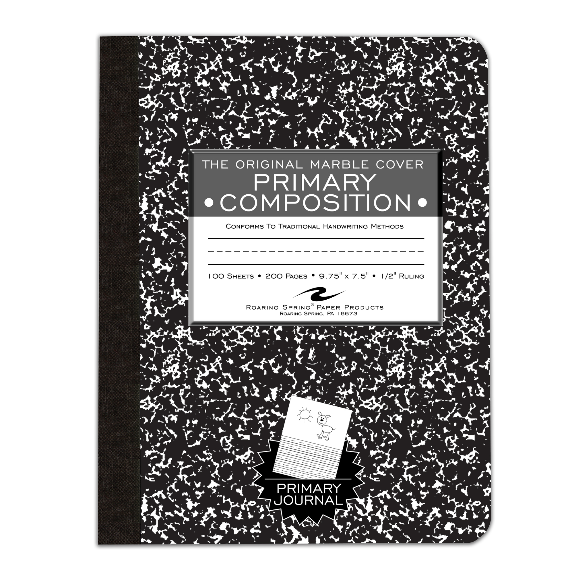 Hard Cover Composition Book, Picture Story Ruling, Black Marble Cover